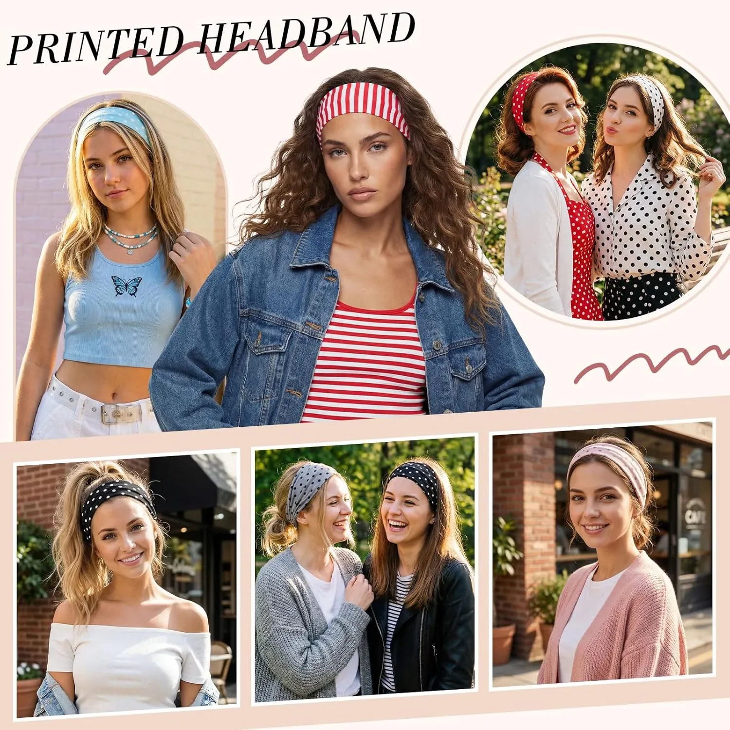 8 Pack Headbands for Women and Girls, Non Slip Polka Dot and Stripe Hair Bands, Retro Y2K Style Assorted Colors โ image 5