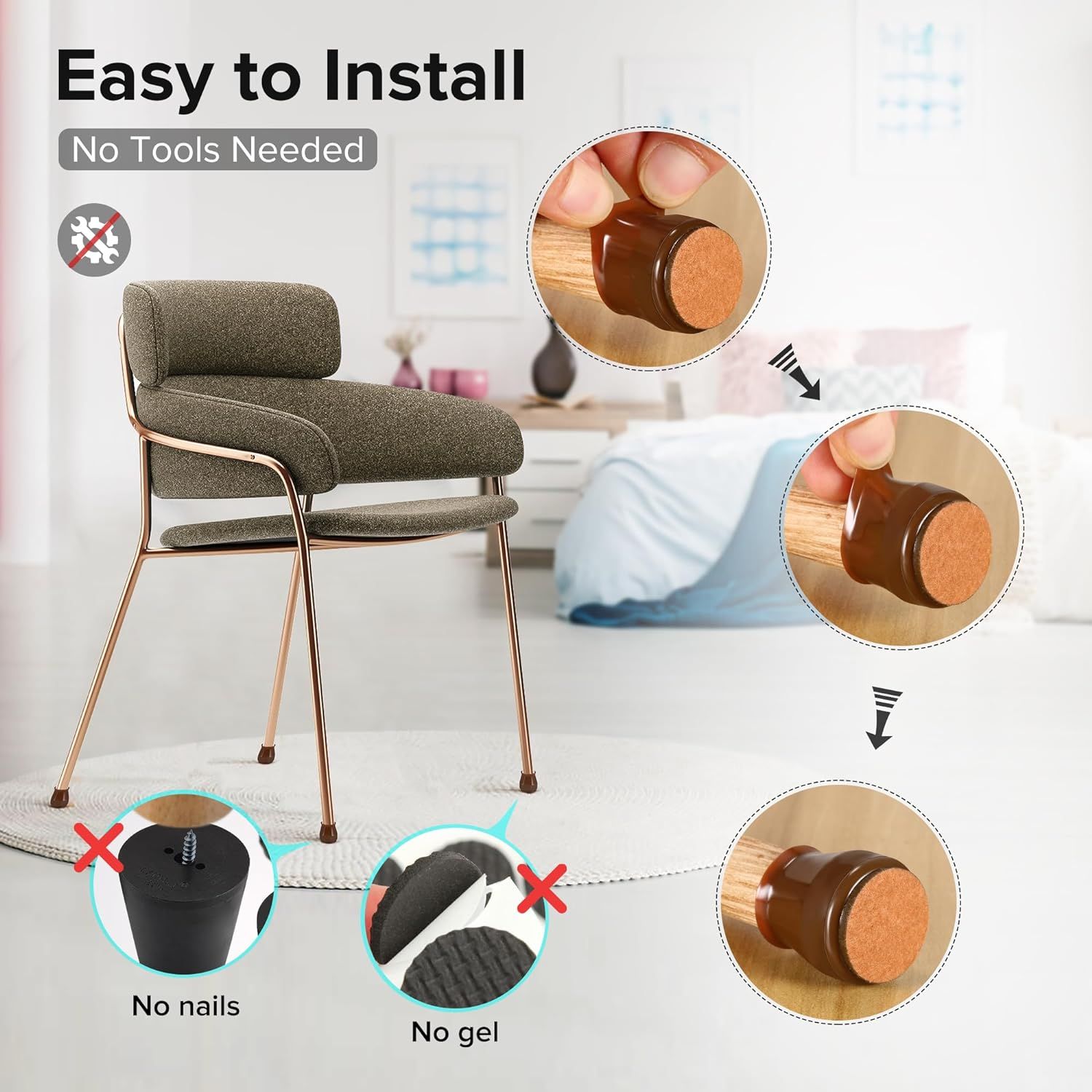 Chair Leg Floor Protectors 16 pcs Dark Walnut Felt Bottom Silicone Pads for Hardwood Floors Furniture Feet Rubber Caps for Chairs โ image 2
