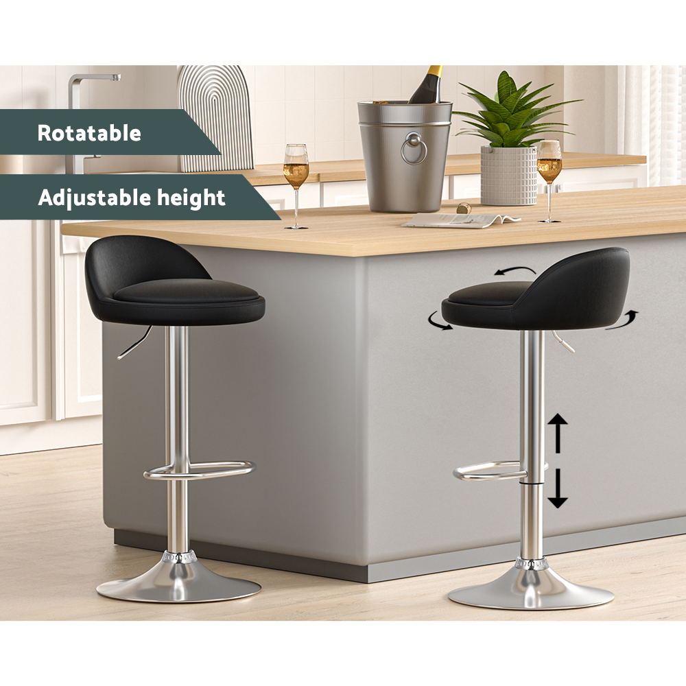 Artiss 2x Bar Stools PU Leather Gas Lift Black โ image 4