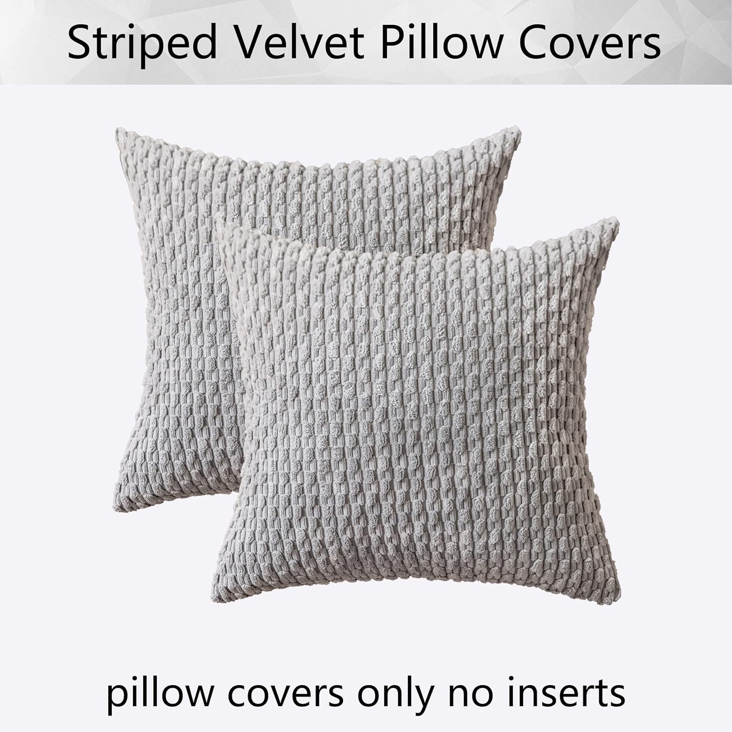 2 Pack Striped Velvet Corduroy Pillow Covers, Decorative Throw Cushion Cases for Couch, Sofa and Bed, 22 x 22-Inch, Light Grey โ image 6