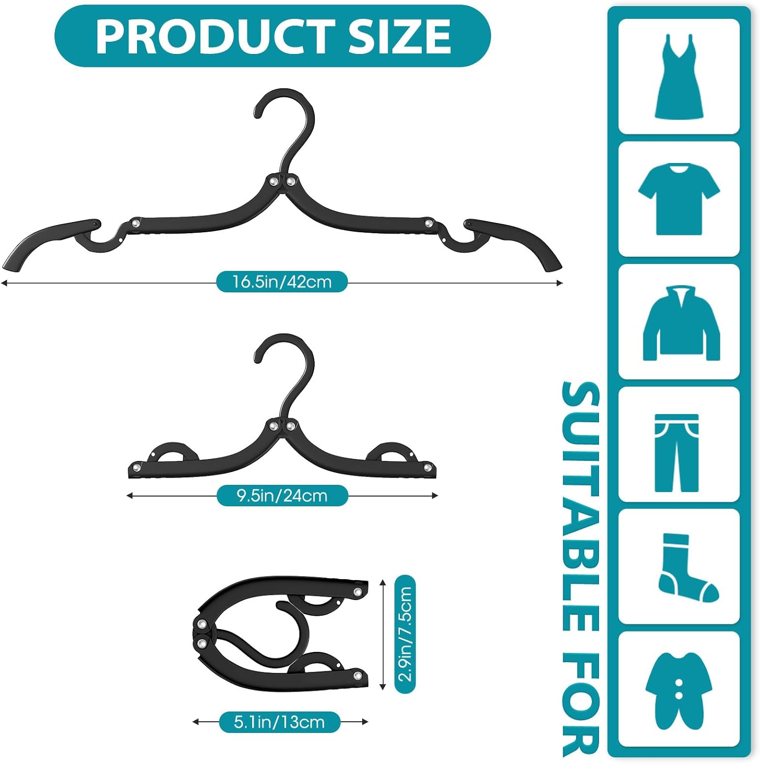 15Pcs Black and 36Pcs Multi Travel Hangers Portable Foldable,Plastic Cruise Ship Essentials Travel Accessories Folding Clothes Hangers Clothes Drying Rack for — image 2