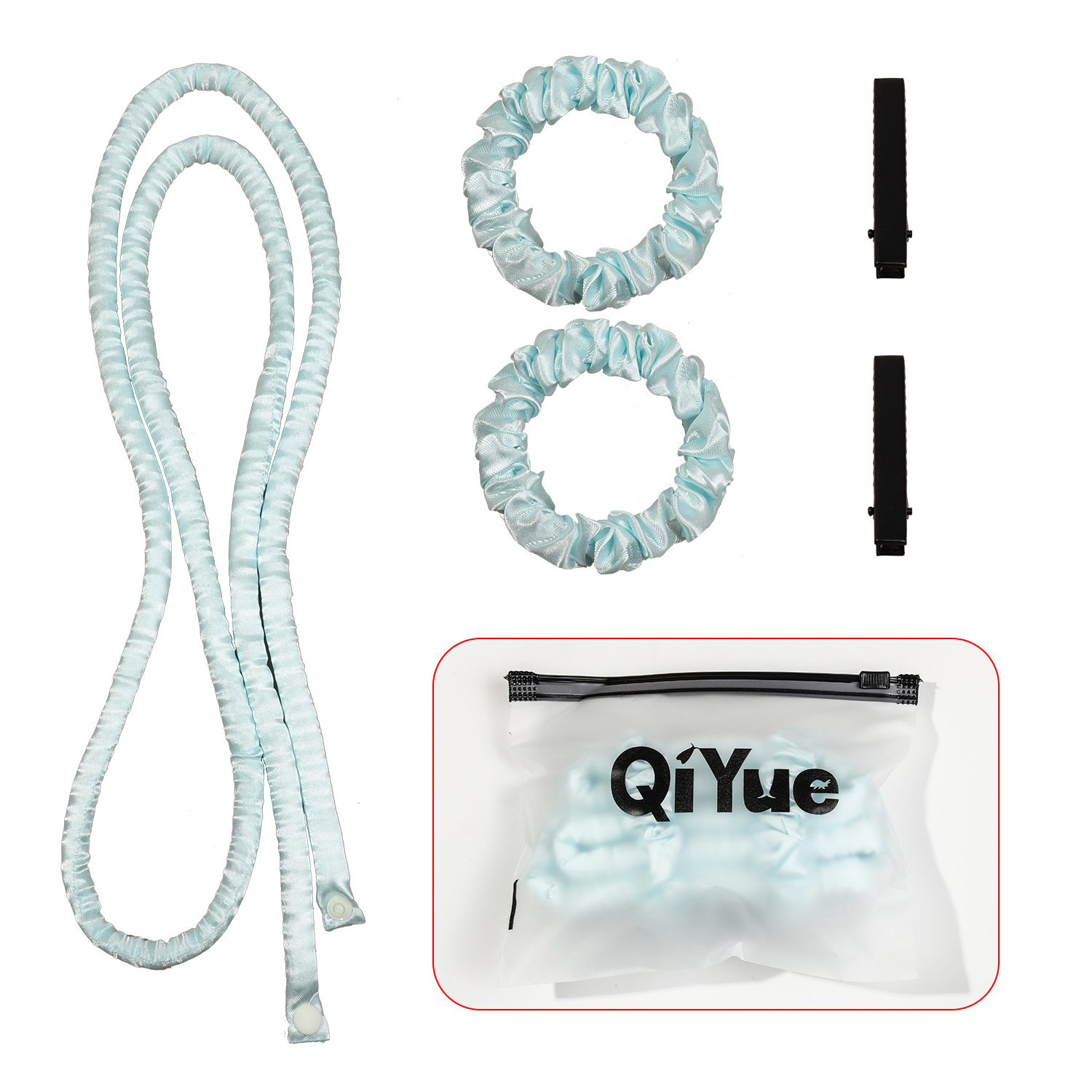 2-PCS Sky blue Heatless Hair Curler Set Extra Long Overnight Soft Ribbon for Natural Big Waves Damage-Free Professional Home Styling Solution for Local Women