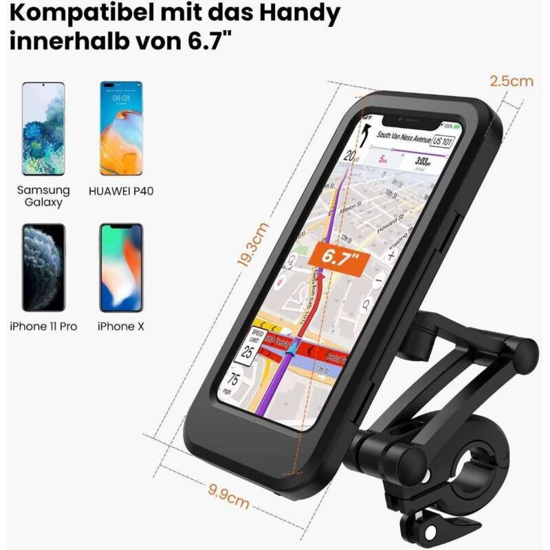 Waterproof Anti Theft Motorcycle Phone Holder Bicycle Phone Mount for 5.5 to 6.7 Inch Phones, 1 inch — image 3