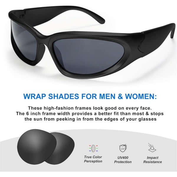 Wrap Around Fashion Glasses for Men Women Trendy Fast Oval Dark Futuristic Sunglasses Goggles Eyebrow โ image 2