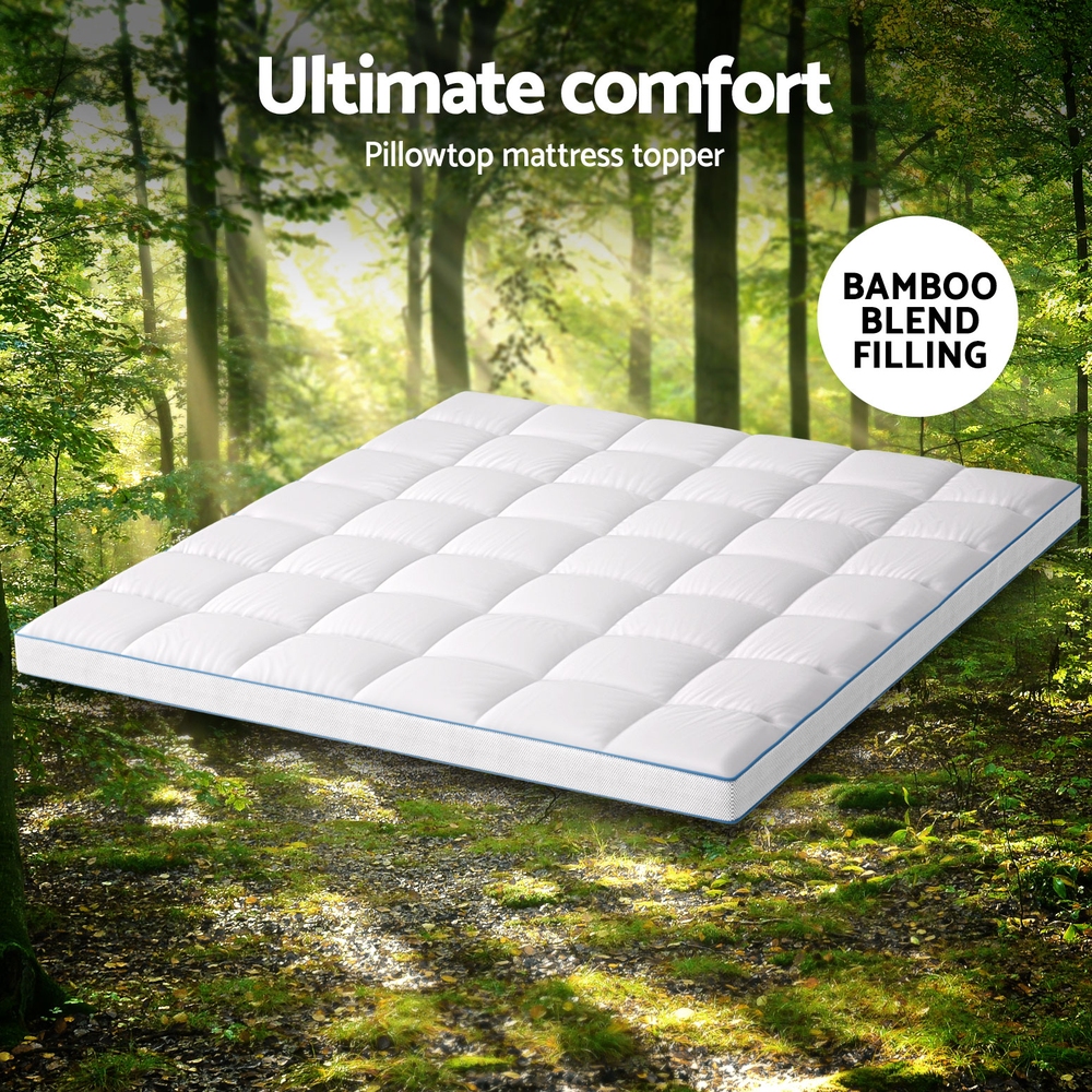 Giselle Bedding 1500GSM Bamboo Pillowtop Mattress Topper 10cm Thick Pad for Back Pain Relief, High Loft Cooling Underlay for Dorm & Guest Bed, 45cm Deep Pocket — image 4