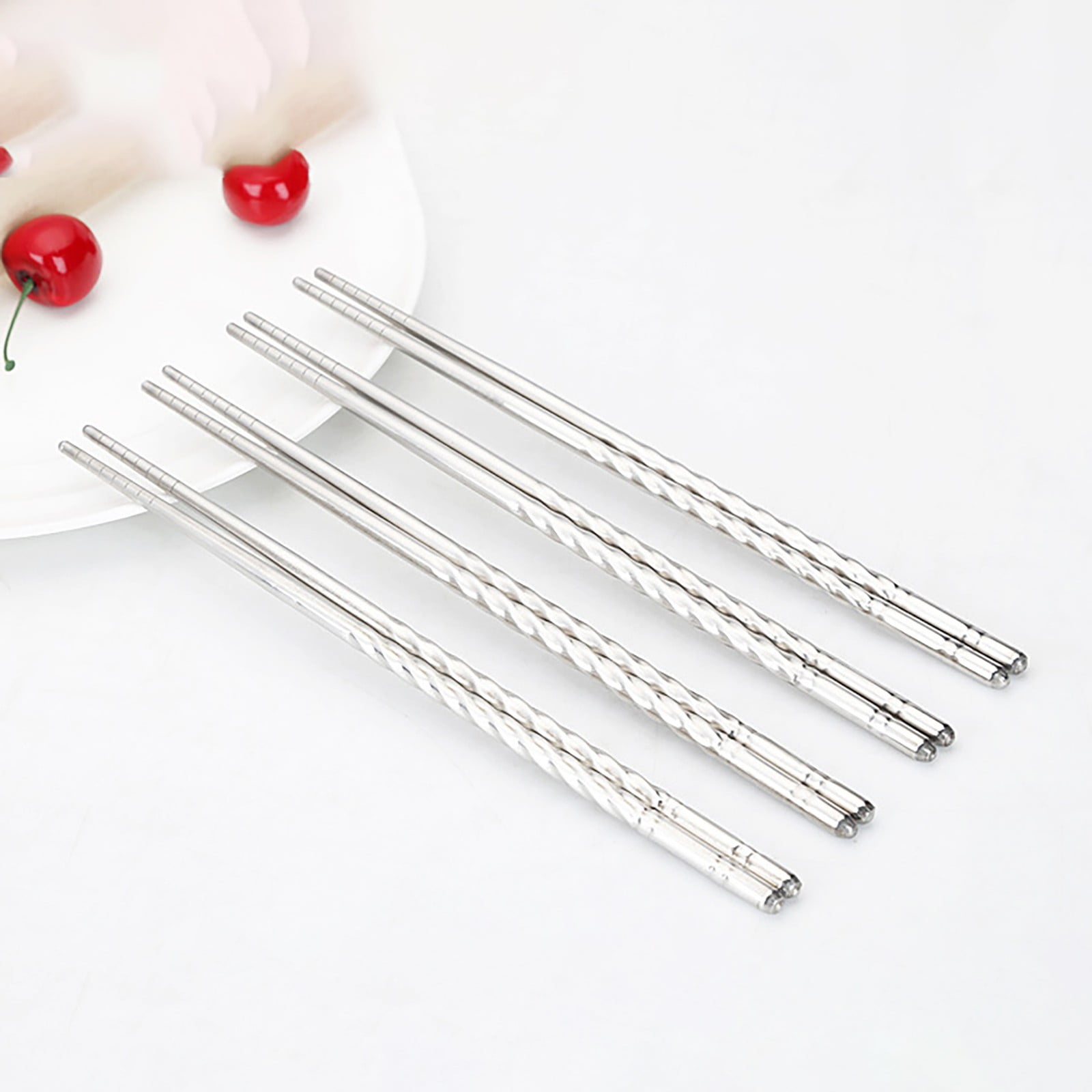 Reusable Stainless Steel Metal Chopsticks, Korean Chinese Style Household Table Cutlery for Daily Dining, 5 Pairs, Grey — image 2