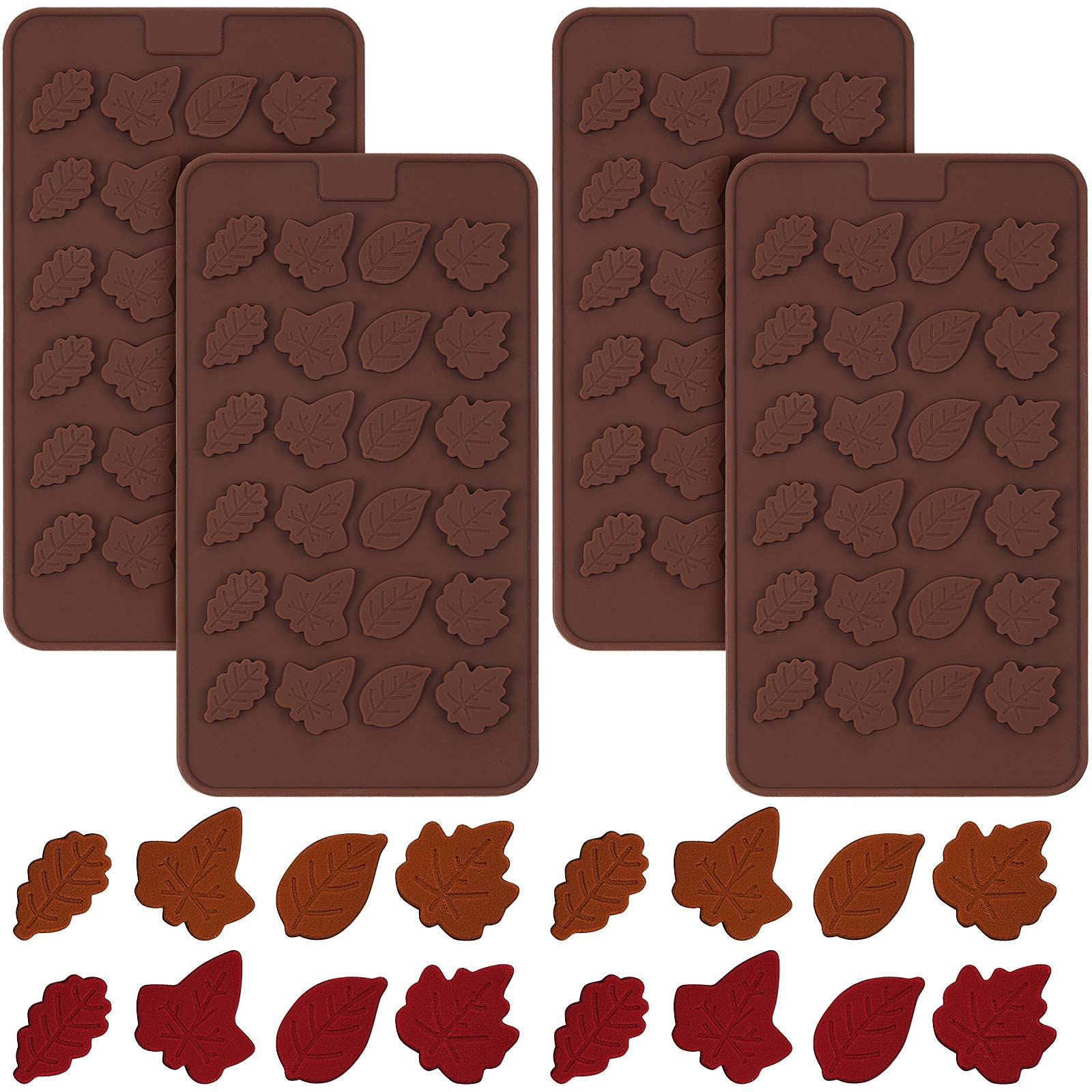 4 Pieces 3D Fall Silicone Molds Thanksgiving Maple Leaf Shape Mini Candy Leaves Mold Decoration for Thanksgiving Fall Harvest