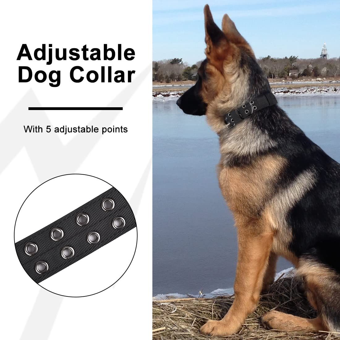 Heavy Duty Tactical Dog Collar 1.5" Width Military Nylon Dog Collar with Adjustable Metal D Ring & Thick Lining (Black, Large) — image 3