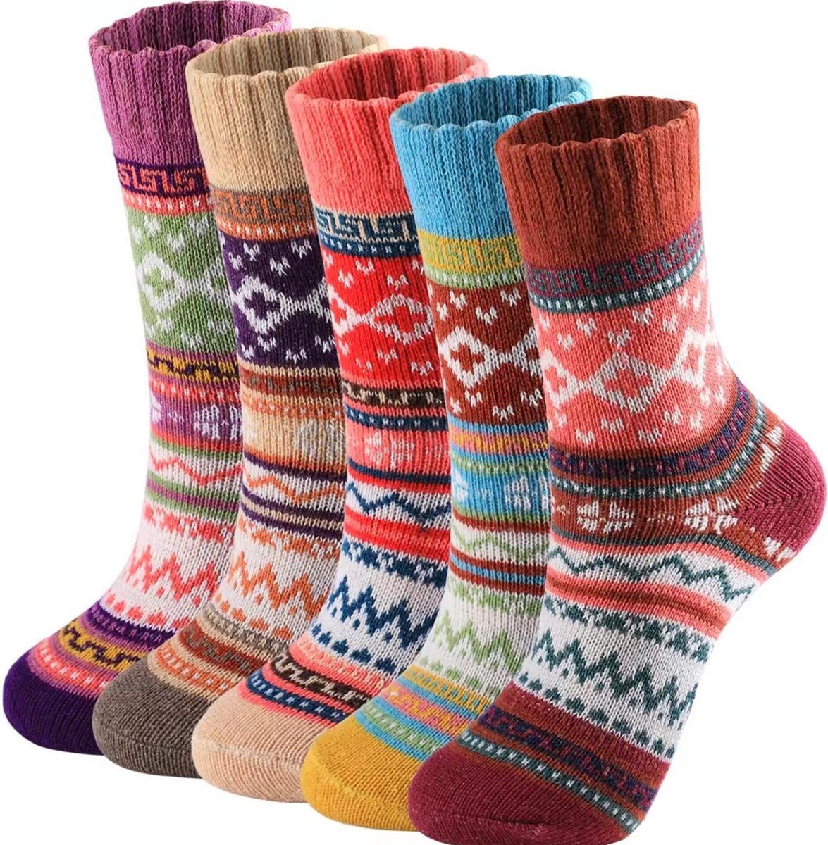 Warm Winter Socks for Women - Set of 5 Pairs - Vintage Design - Women's Socks - House Socks - Warm Socks for Women - Premium Cotton Regular Socks - One Size
