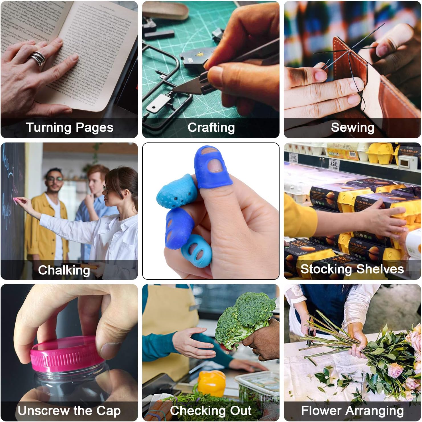 16 Pcs Finger Tips, 4 Sizes Silicone Thimble Fingertip Grips Thumb Protectors Pads Cover for Hand Sewing, Paper Sorting, Page Turning, Money Counting, Guitar โ image 5