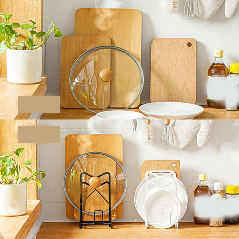 Chopping Board Storage Rack Multifunctional Pot Pan Lid Stand Holder Iron Good Ventilation Kitchen Countertop Organizer White Standard — image 6