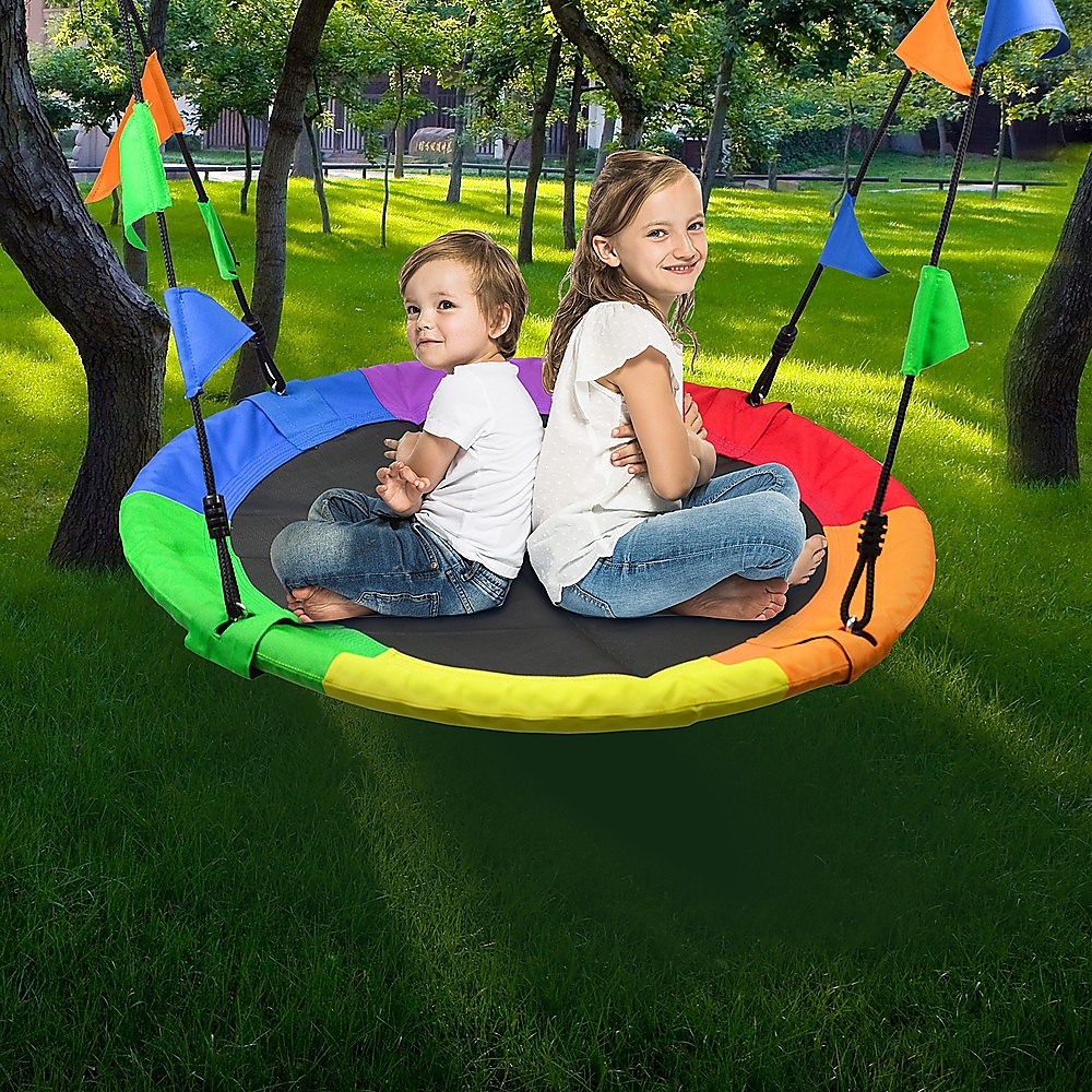 1m Tree Swing in Multi-Color Rainbow Kids Indoor/Outdoor Round Mat Saucer Swing โ image 2