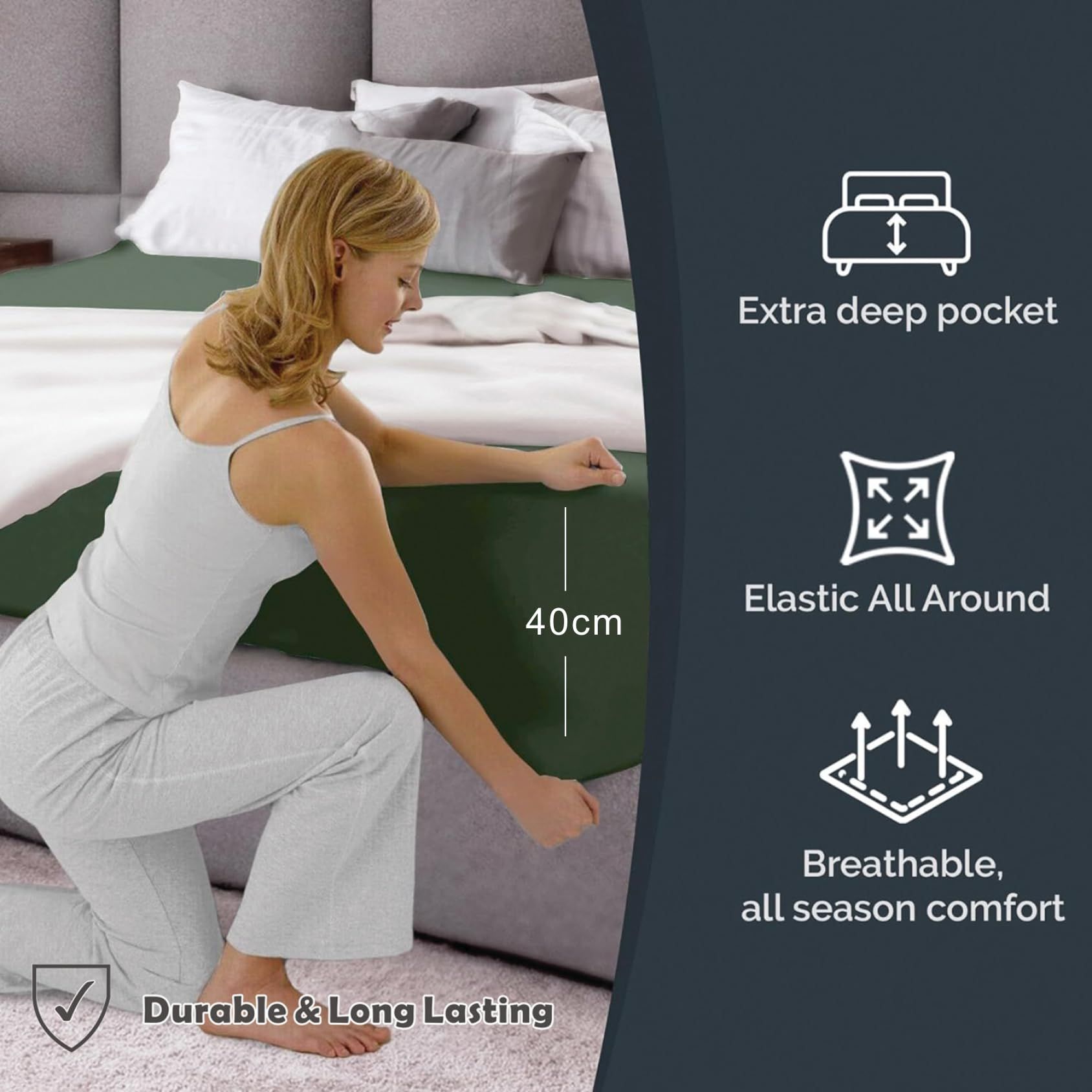 Hotel Quality Fitted Sheet - 1 Piece Fitted Sheet -Breathable Bedding - Wrinkle, Fade, Stain Resistant- 16inch/40cm Deep Pocket Fitted Bed Sheet-Wrinkle and — image 5