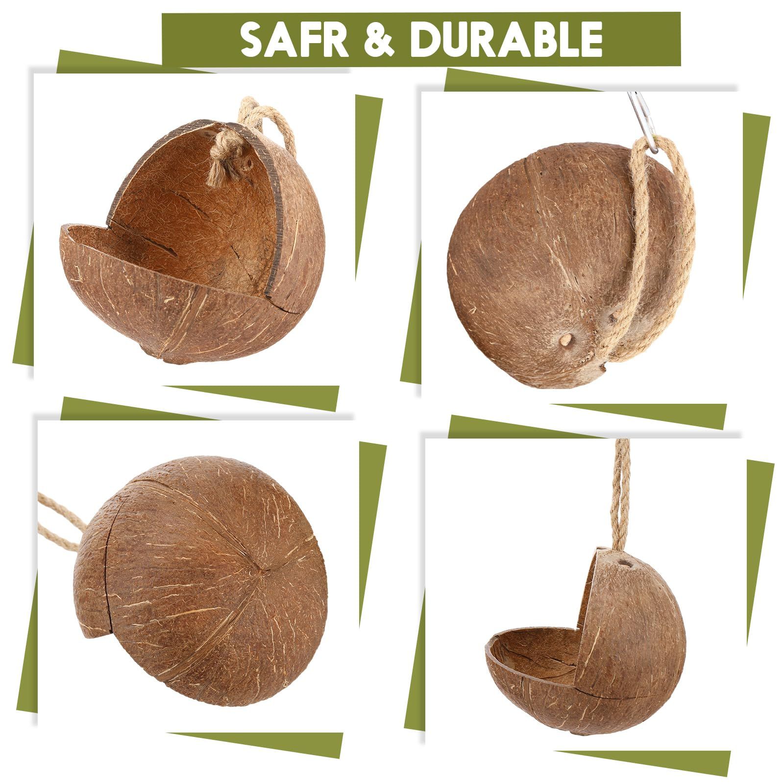 3 Pcs Natural Coconut Bird Hide Nest Birds Parakeet Nest with 6.9 Feet and 4 Hooks, Coconut Fiber Hanging Birdhouse Shell House — image 5