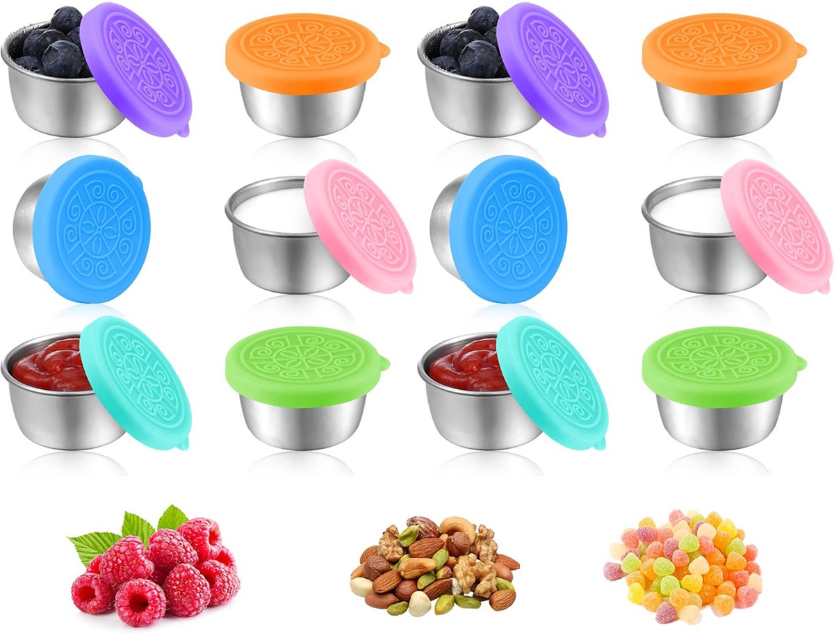 Mini Food Storage Containers - Stainless Steel Snack Box - Set of 12 Dressing Jars - Small Stainless Steel Sauce Container - Durable Snack Boxes - Freezer