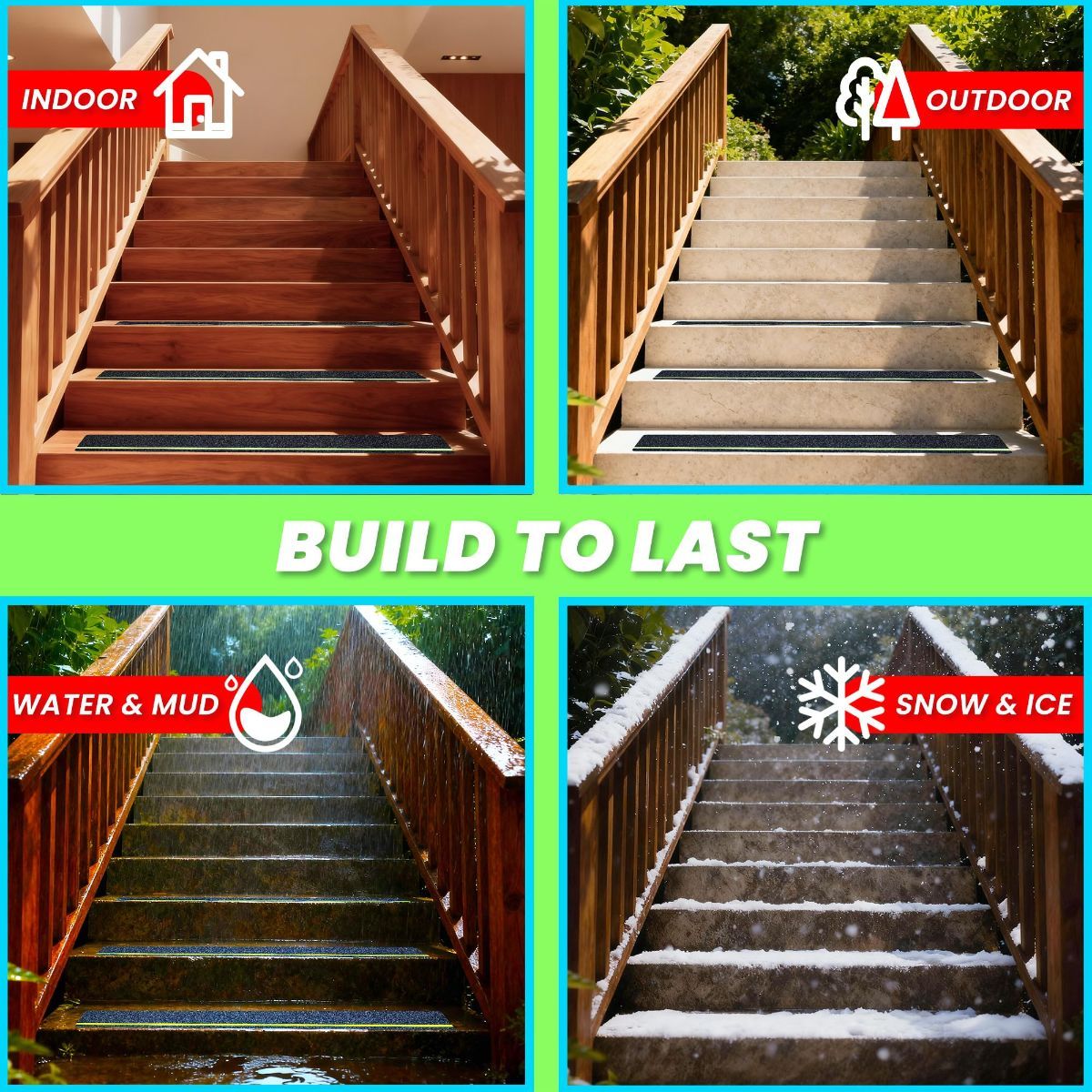 4"x28" Anti Slip Traction Treads 10 Pack, with Glow in Dark Stripe, Best Grip Tape Grit Non Slip, Outdoor Non Skid Tape, High Traction Friction Abrasive — image 5