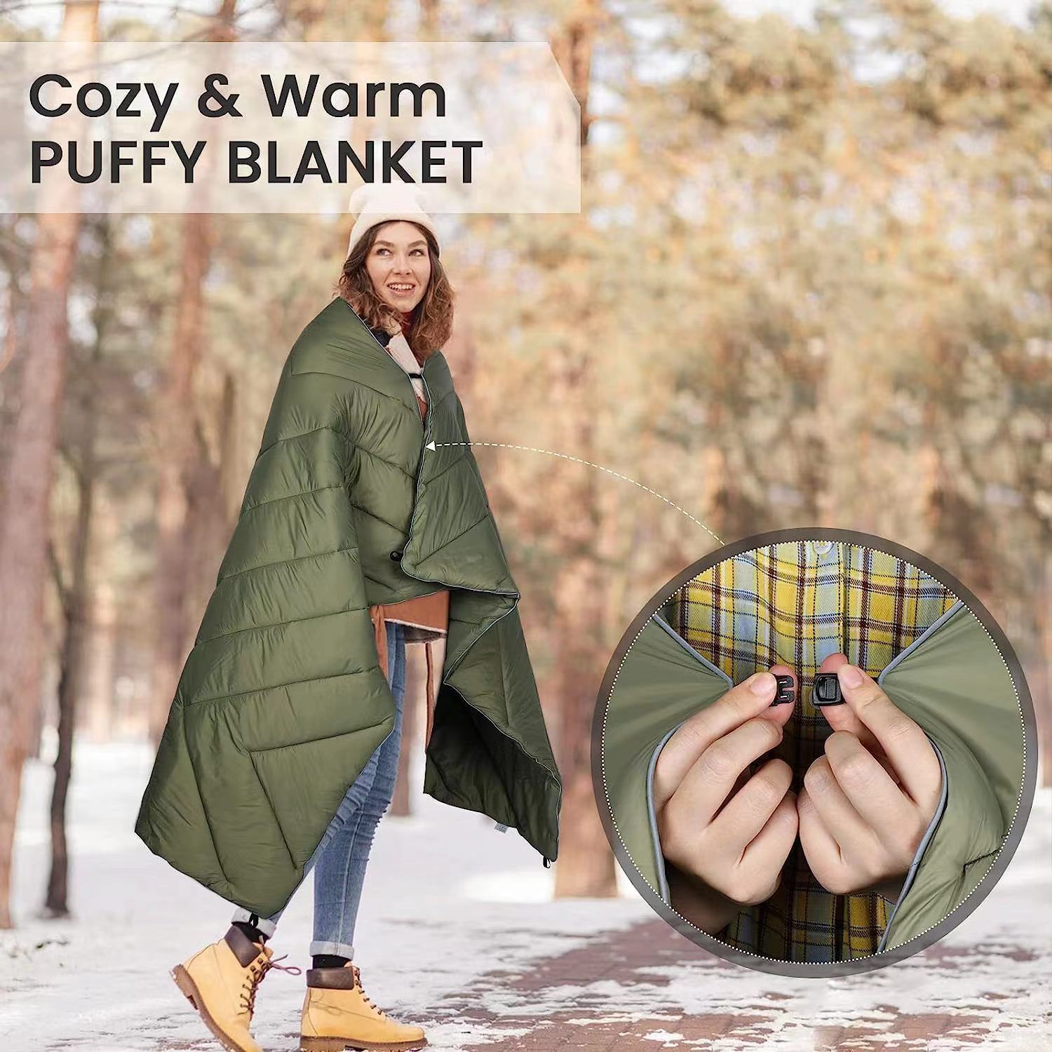 200x140cm Grey Large Outdoor Camping Imitation Silk Cotton Wearable Warmth Blanket, Quilted Poncho Shawl Throw with Storage Bag, Lightweight Warm Camping Quilt — image 3
