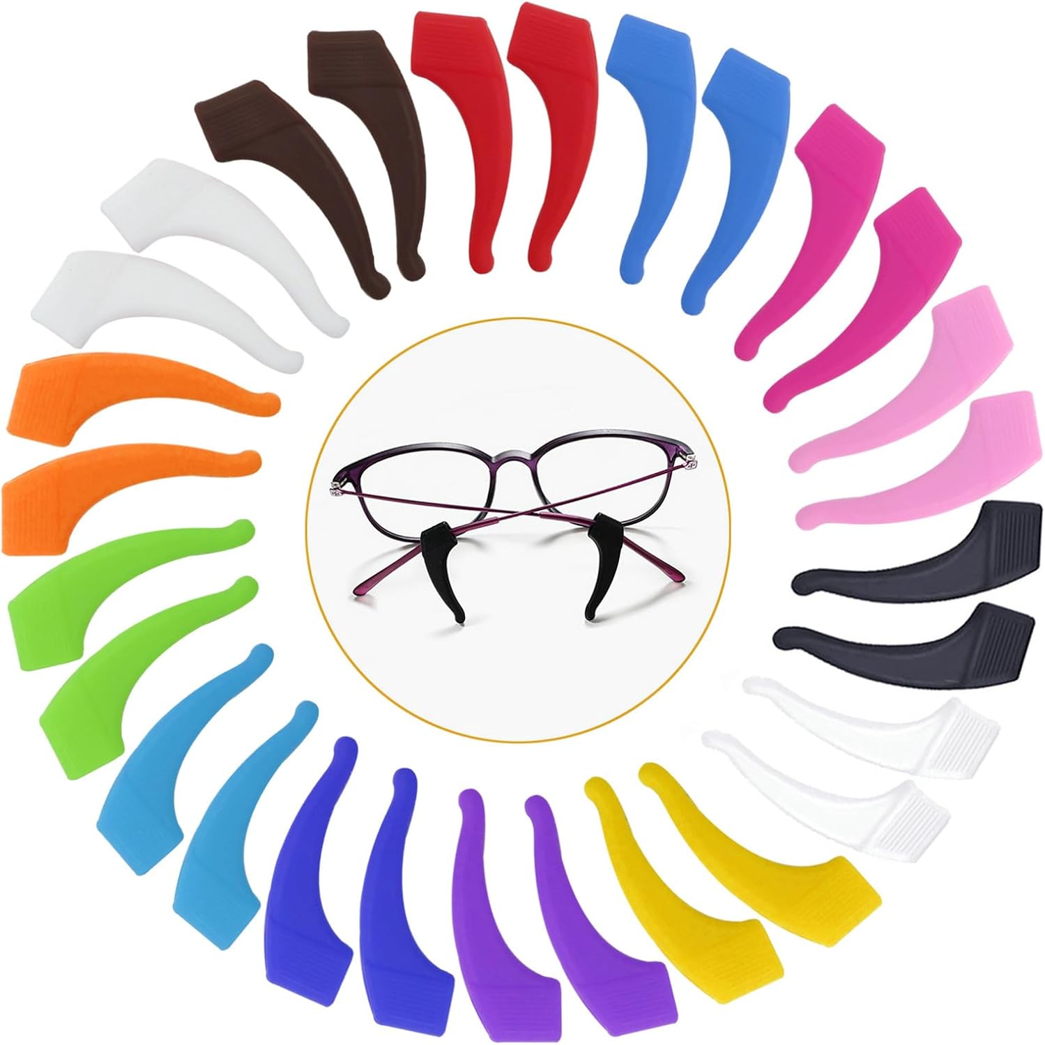 17 Pairs Multicolored Anti-slip Eyeglass Ear Grips Hook, Kids and Adults Sport Eyeglass Strap Holder, Eyewear Retainer with Box, Silicone Anti Slip Holder for