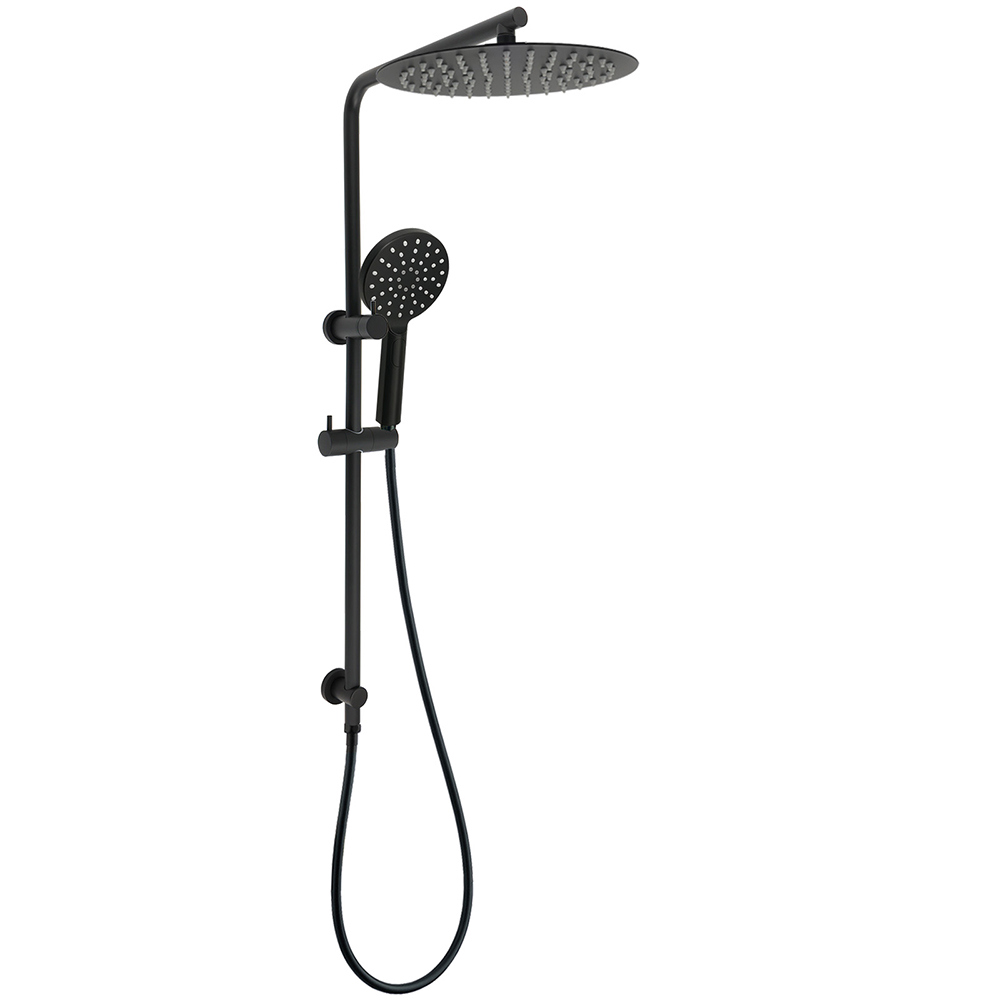 Matt Black Dual Shower 12" Large Shower Rain Head + Handheld Silde Wall Rail Set