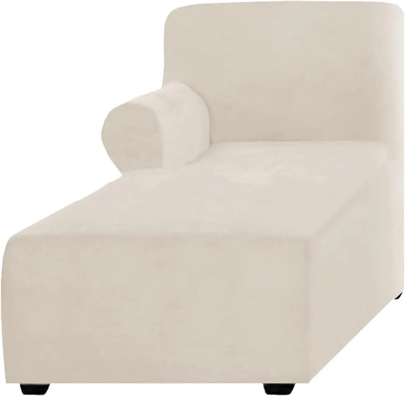 Velvet Chaise Lounge Slipcover, Stretch Anti Slip Sofa Protector for Pets, Left Beige