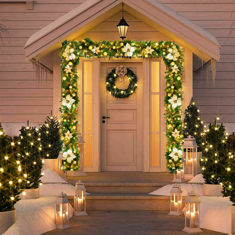 Gloden 9FT Xmas Christmas Garland Artificial Wreath with LED Lights Stairs Home Rattan โ image 3