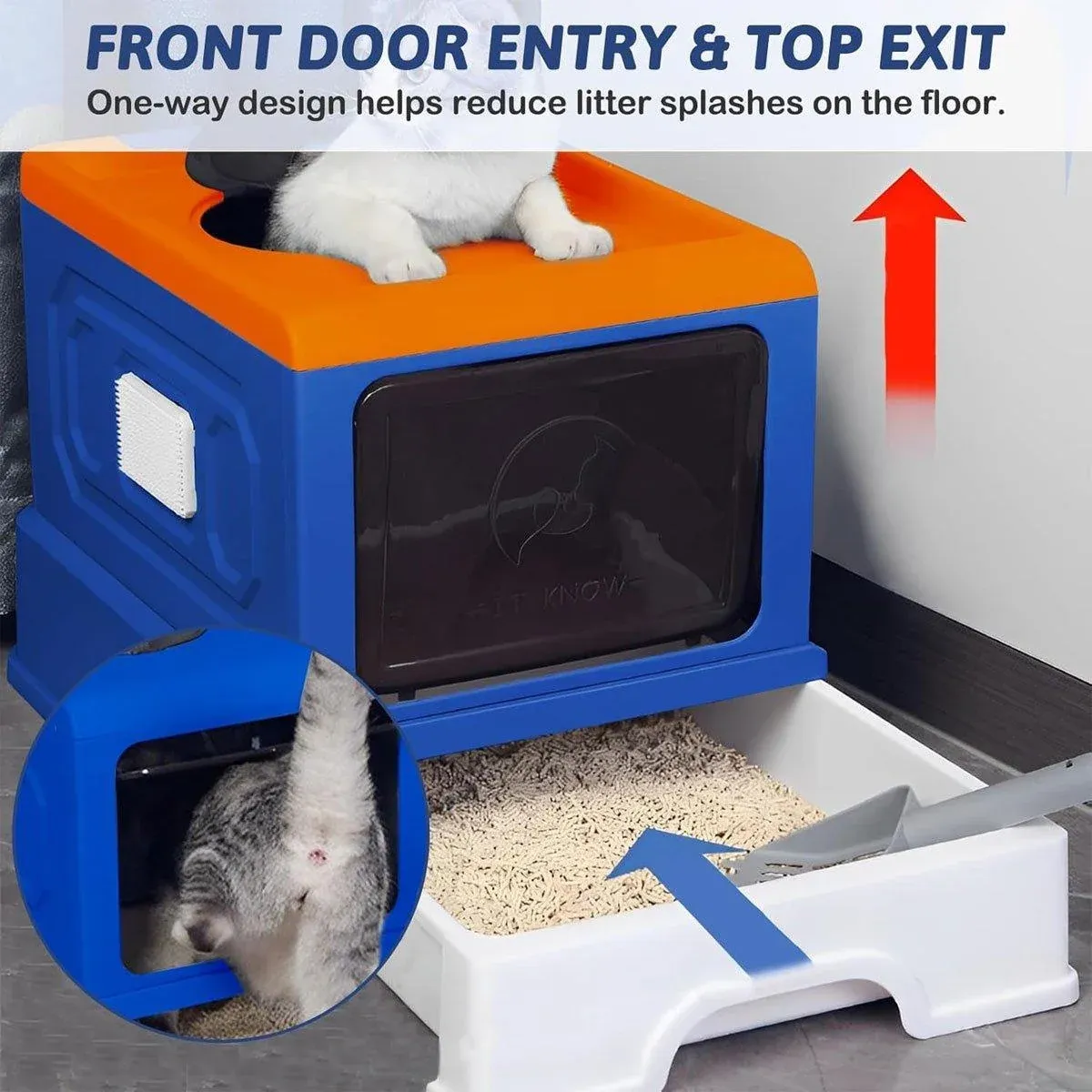 Folding Enclosed Cat Litter Box Foldable Drawer Toilet Anti-Splash Pet Supplies - Blue โ image 6