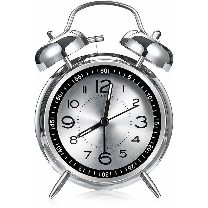 Loud Alarm Clock for Adults Heavy Sleepers, Silent Quartz with Backlight, Twin Bell, Grey, 4 Inch — image 2