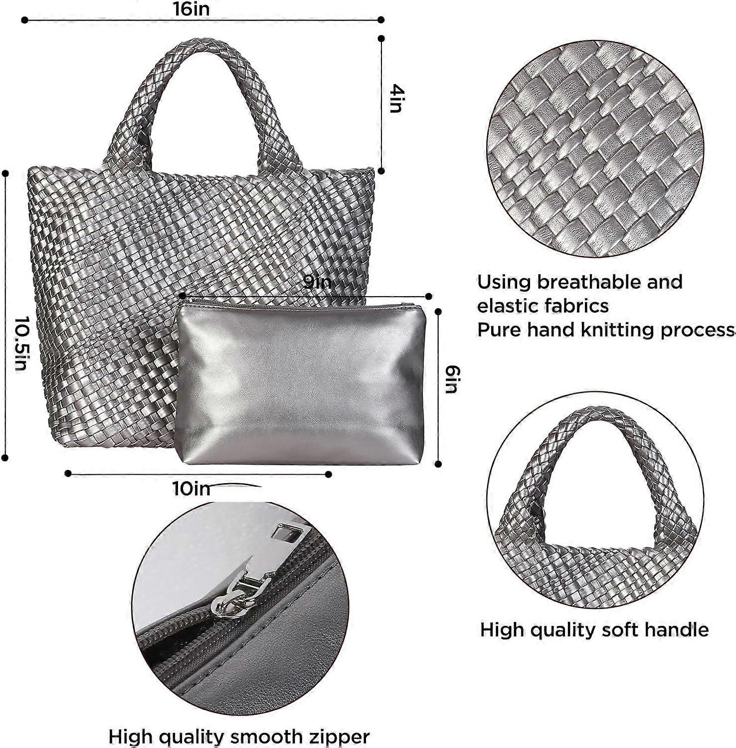 Woven Tote Bag for Women Soft Leather Handbag with Pocket โ image 2