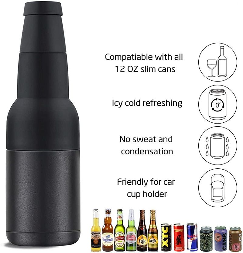 Beer Holder Vacuum Insulated Double Walled Stainless Steel Beer Can and Bottle Cooler with Beer Opener Eco Friendly Free (black) — image 4