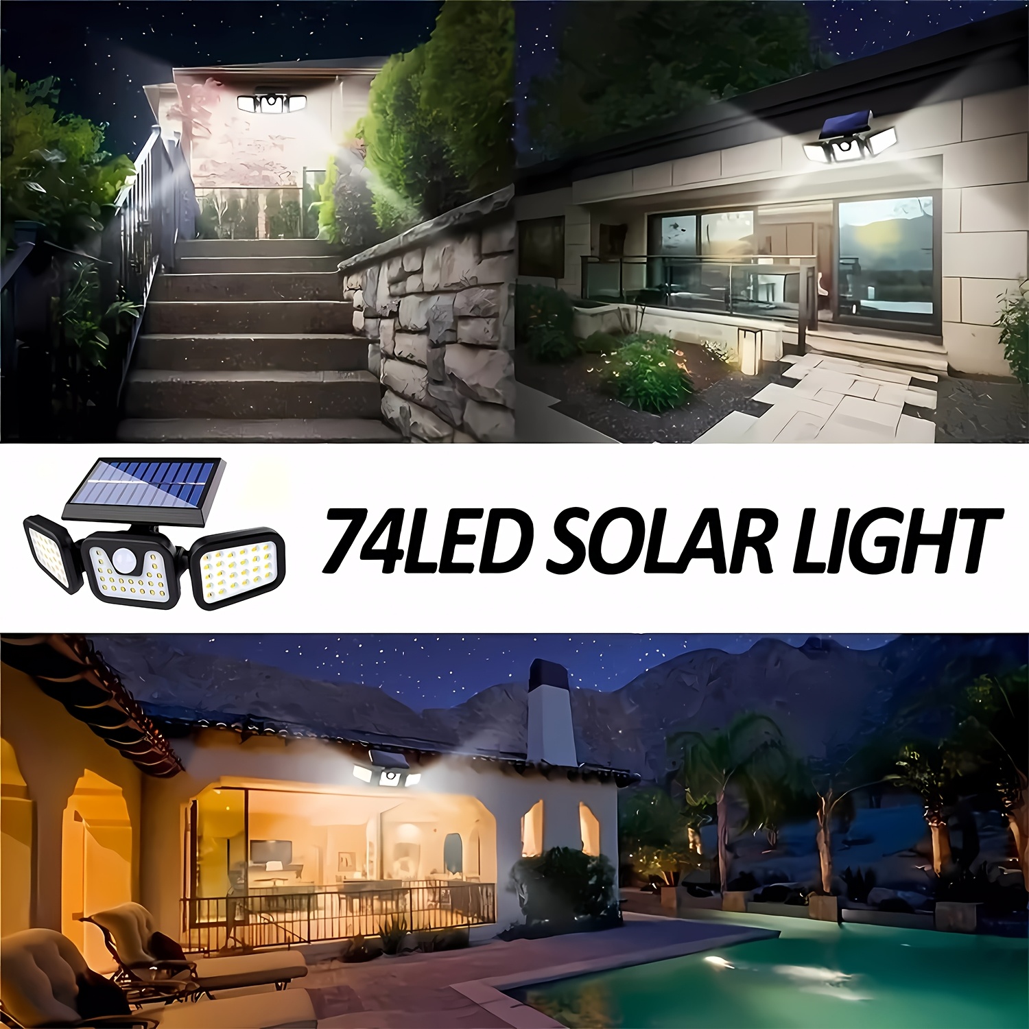 74 LED Solar Motion Sensor Light, 3 Brightness Modes Outdoor Wall Light, Suitable for Front Door, Yard, Garage, Patio — image 4