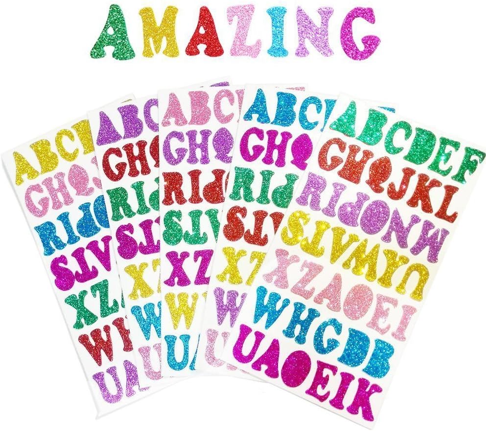 5 Sheets 210PCS Colorful Glittery Foam Self Adhesive Letters Stickers,Foam Letter Stickers Alphabet for Kid's Arts Craft Supplies Greeting Cards Scrap Books