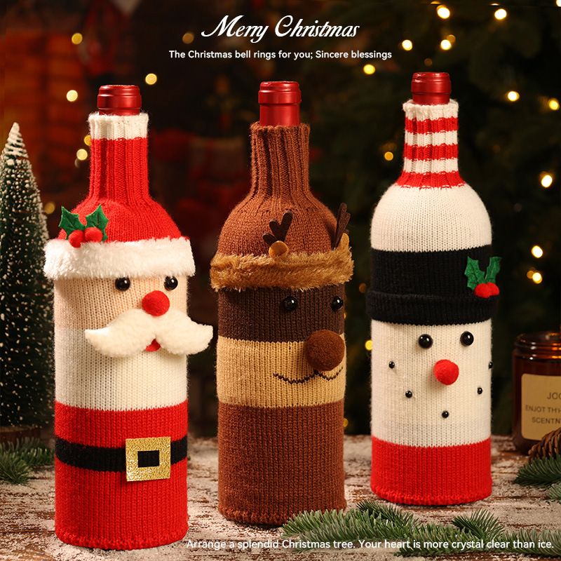 Santa Claus Style Knitted Christmas Wine Bottle Cover - Festive Table Decor for Holiday Parties and Home Dining — image 2
