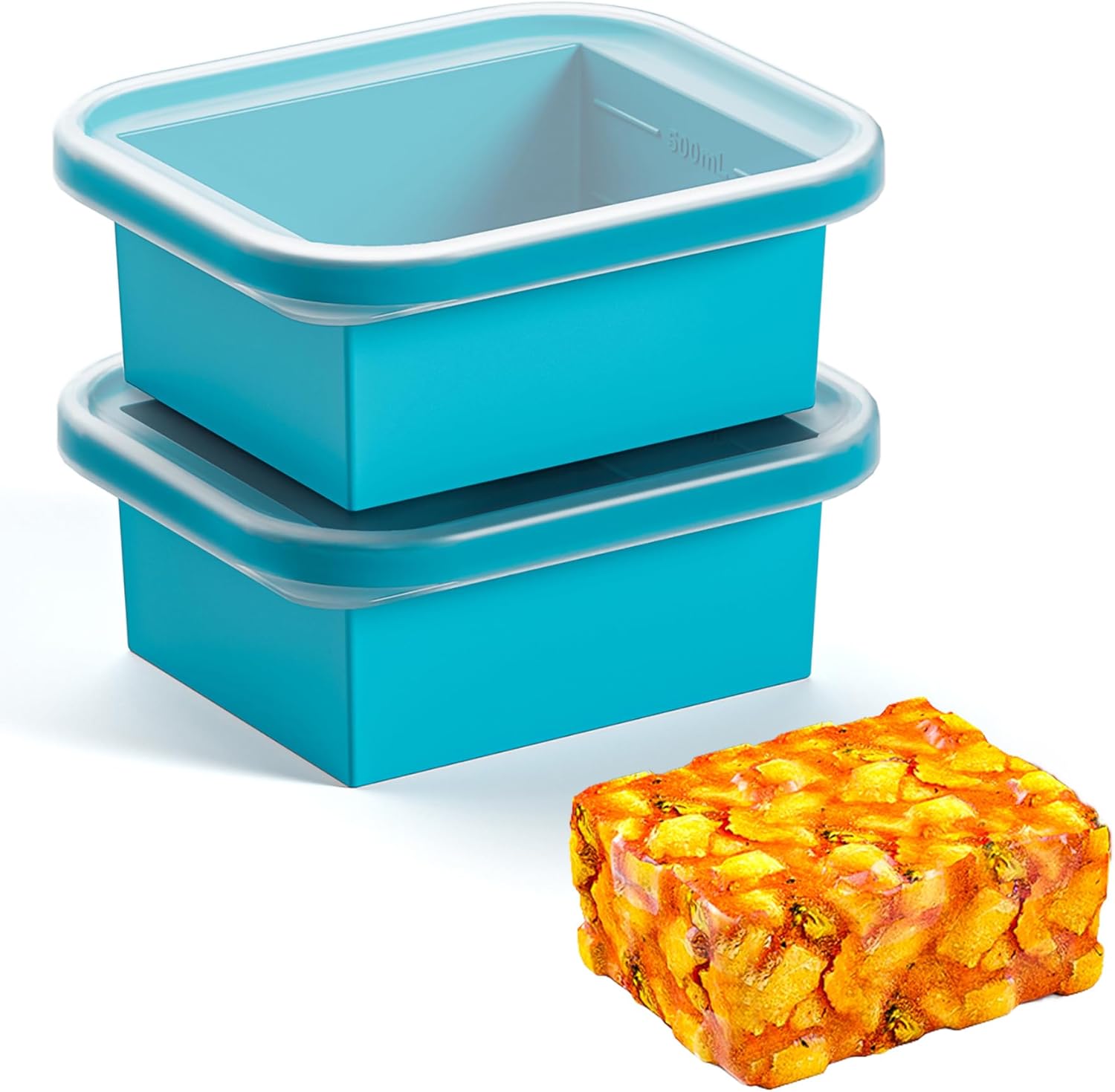Bangp 2 Cup Silicone Freezer Trays with Lid,2 Pack,Thermally Insulated Containers for Food,Reusable,Soup Freezer Molds,Freeze and Store Soup, Broth, Sauce