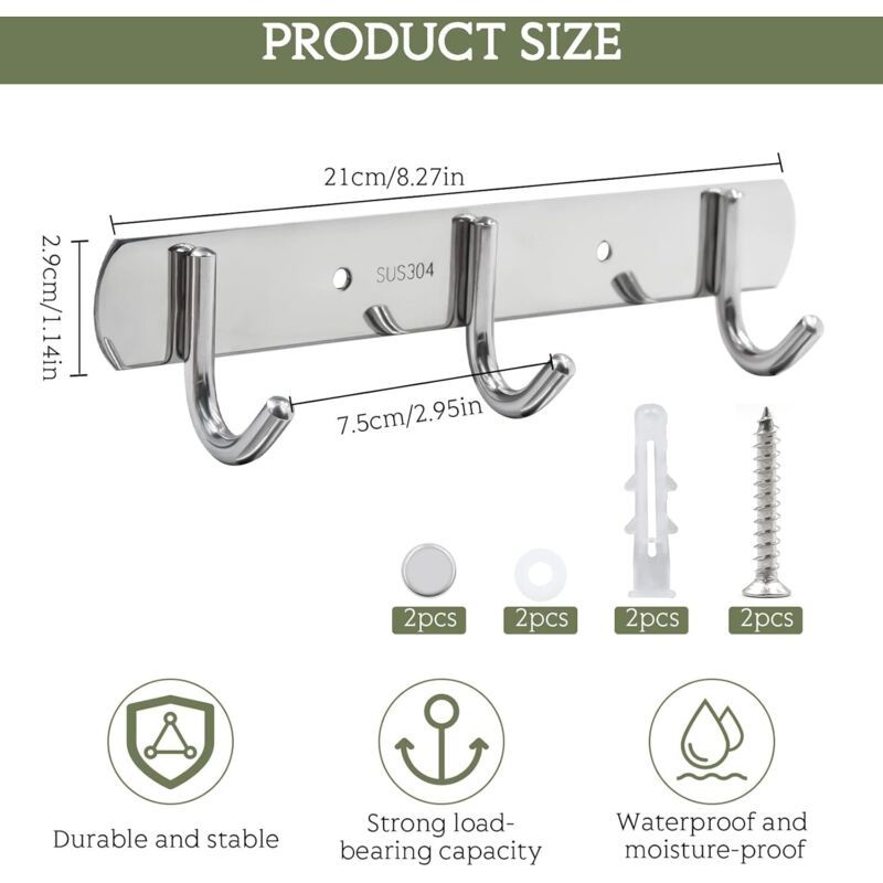 Patere a 3 Hooks in Steel Stainless for Bedroom a Coucher Armoire, Kitchen Bathroom — image 2