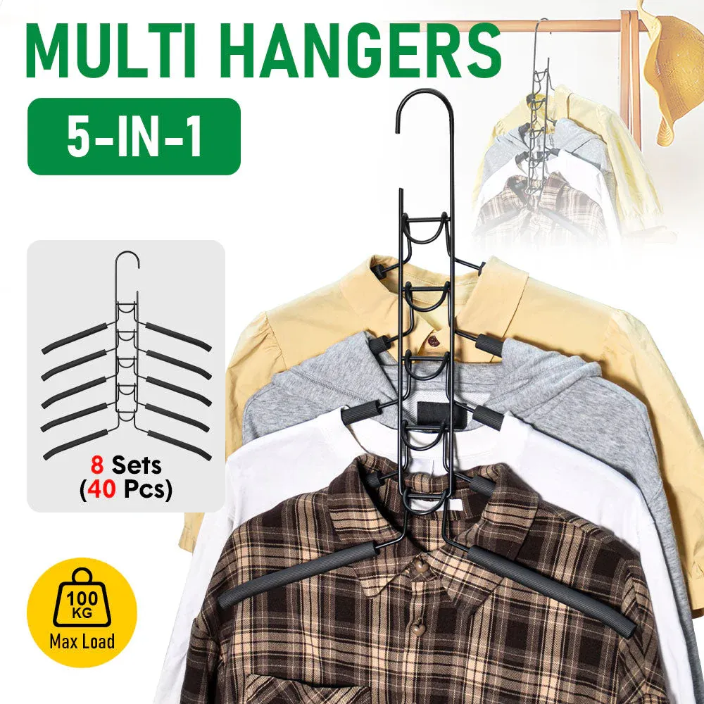 8 Sets Magic Clothes Hangers Detachable 5-in-1 Multilayer Carbon Steel Coat Hanger with Anti-Slip Foam Sleeves Space Saving for Wardrobe Closet Storage โ image 2