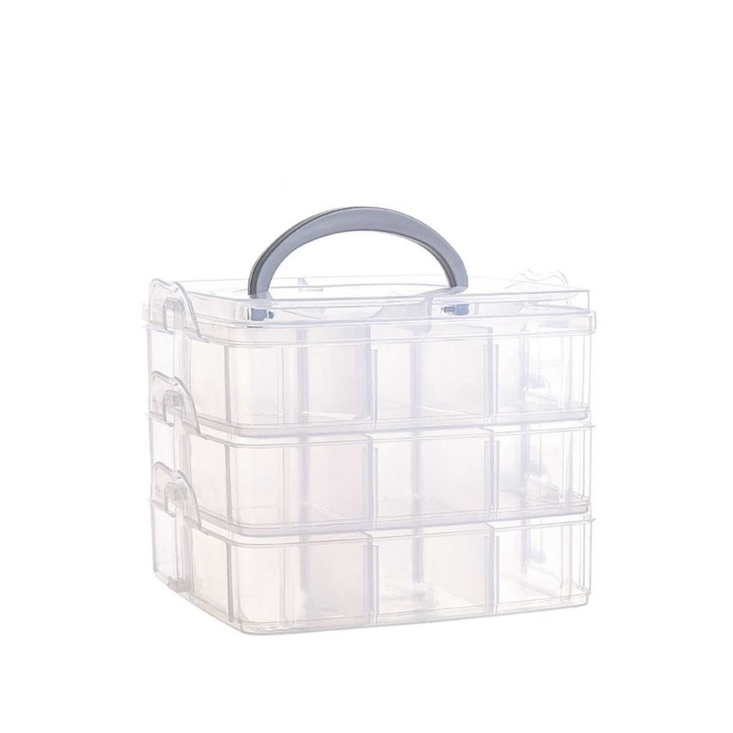 3-Tier Stackable Storage Container Box with 18 Compartments, Plastic Organizer Box for Craft Organizers and Storage