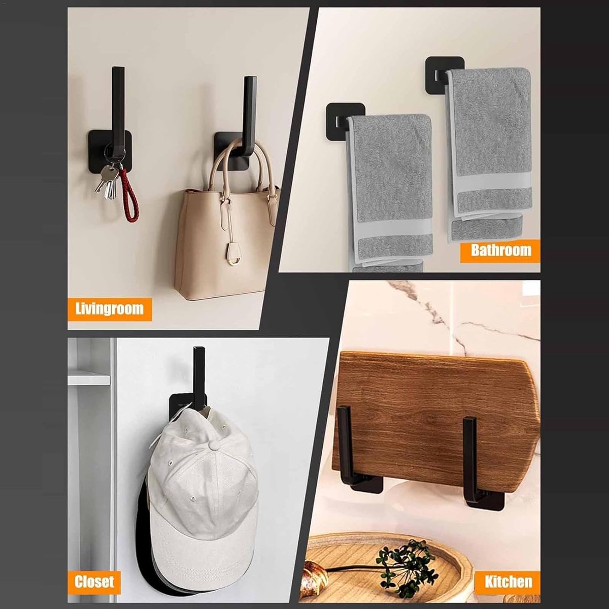 Wall Coat Rack - 4 Pieces - Wall Hook - Self-Adhesive Hanging Hook - Towel Hooks - Coat Hook - Single Hook - Metal Wall Hook - Coat Hook Tape - No Drilling — image 3