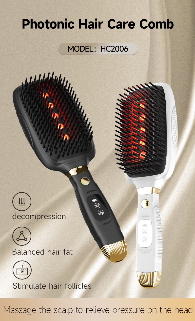 Black Advanced 3-in-1 Scalp & Hair Care Massage Comb - Red Light Therapy, EMS Microcurrent & Vibration for Healthy Hair Growth — image 2