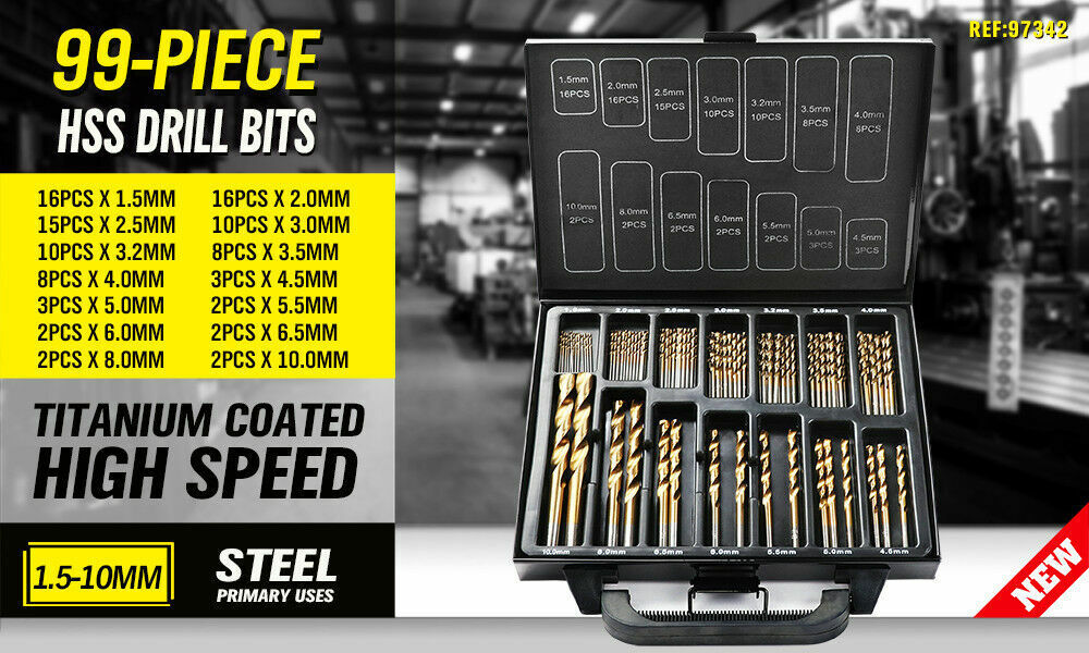 99Pc Drills Set HSS Titanium Coated Wood Plastic Metal Metric 1.5-10mm With Case โ image 2