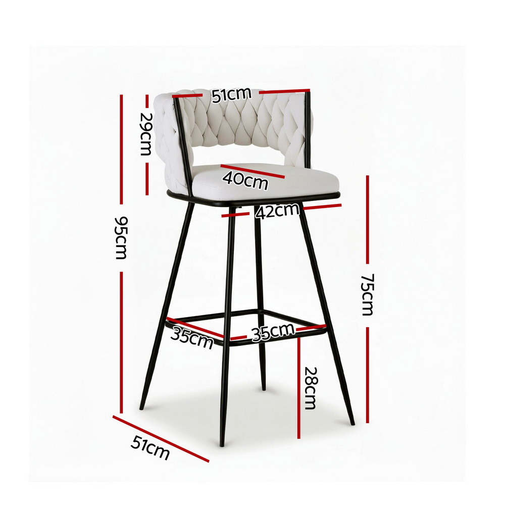 Artiss 2x Bar Stools Kitchen Dining Chair Counter Stool Woven Velvet Metal Ivory — image 2