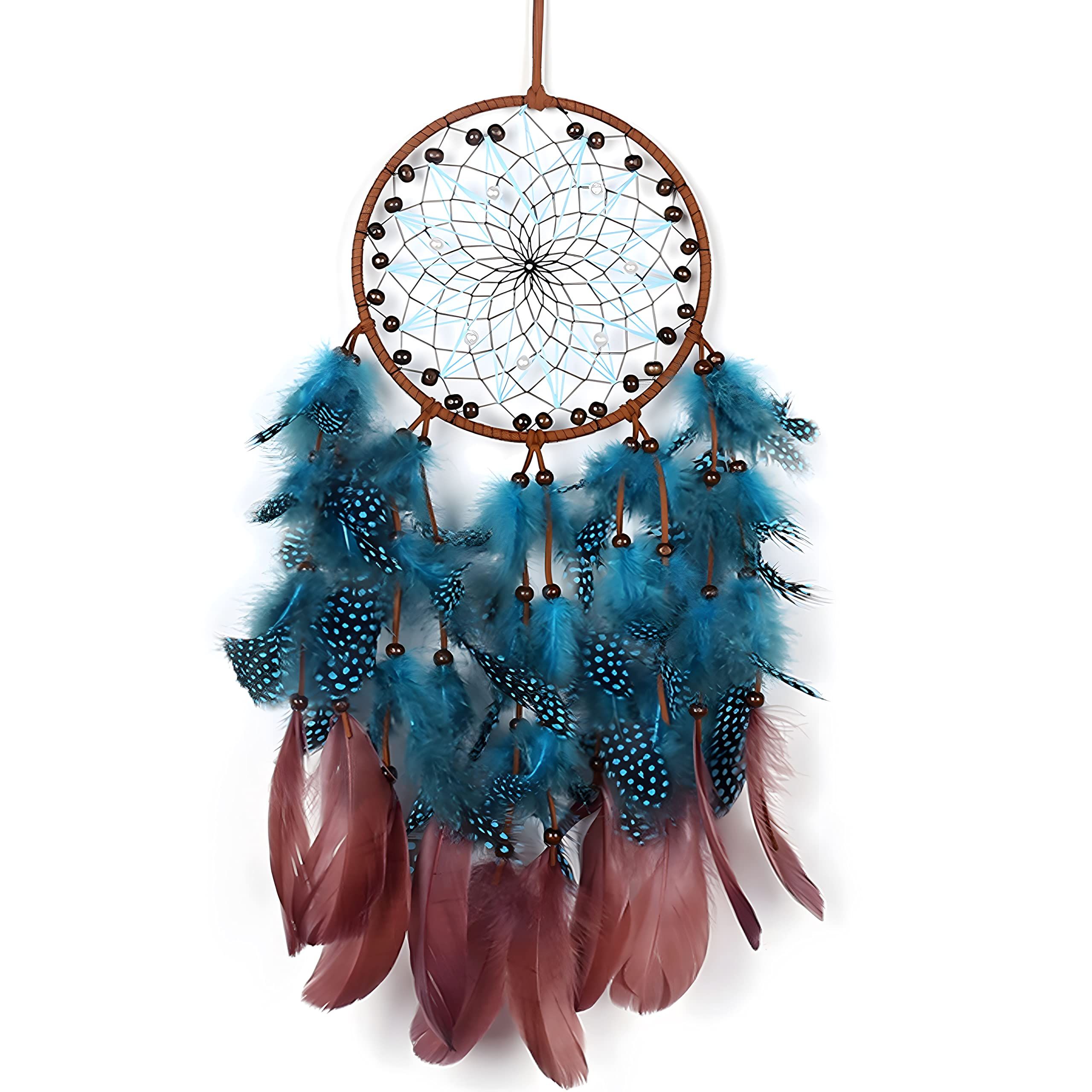 Peacock Green Feathers with Handmade Pearl and Wooden Beads,,Wall Hanging Decor for Bedroom Dorm Home Ornaments Craft Gift