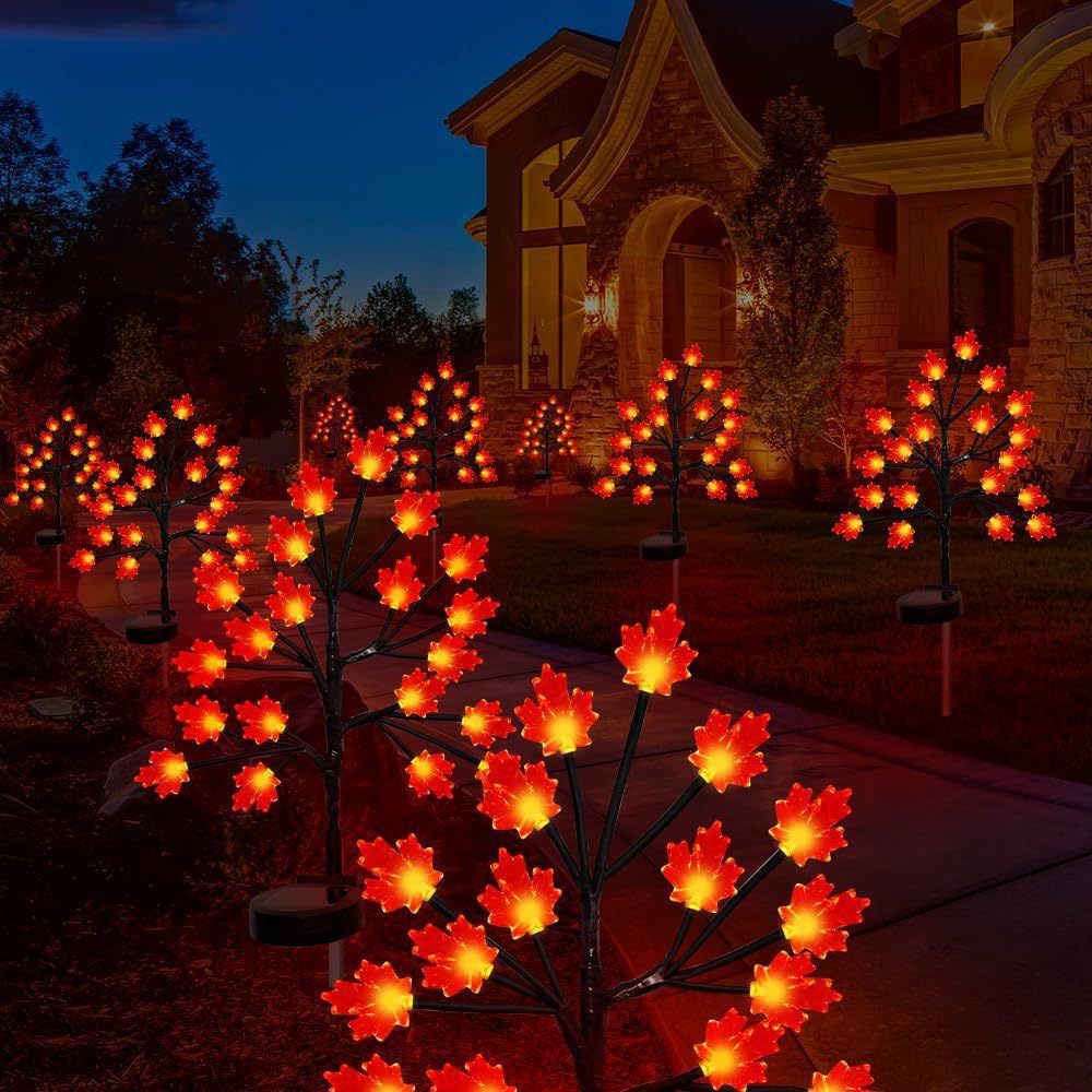 Transform Your Outdoor Space with Solar Maple Leaf Stake Lights β Charming Warm Pathway Decor with 20 LEDs Per Leaf, Auto On/Off, and IP65 Weatherproof Design