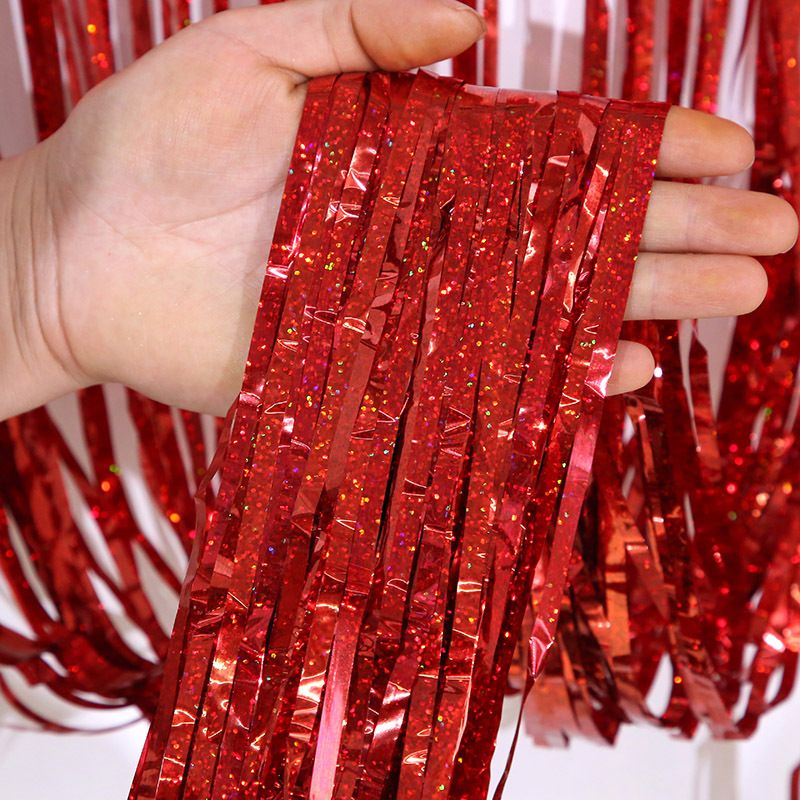5-piece Red Laser Tinsel Foil Fringe Curtain - 1 × 1m Metallic Party Streamer Backdrop for Birthday, Wedding, Christmas, New Year & Event Decoration