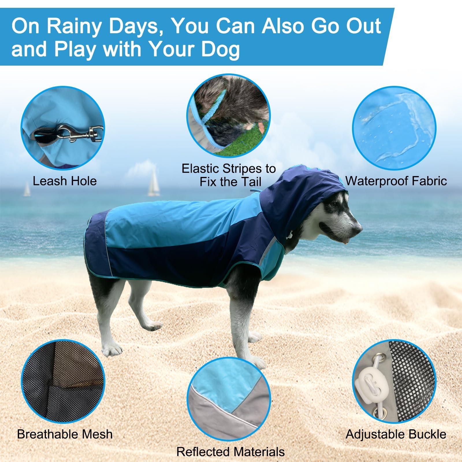Dog Raincoat Lightweight Waterproof Reflective Hooded Cape Large Dogs Yellow L — image 5
