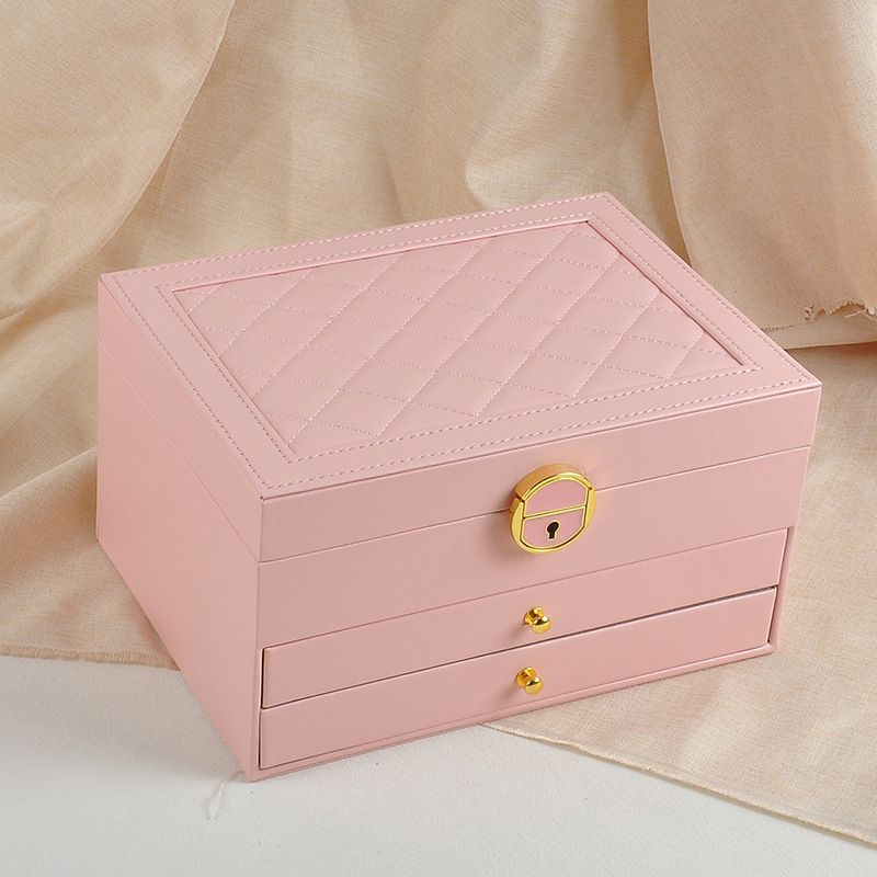 Pink Large Lockable Jewellery Box with 3 Drawers PU Leather Jewellery Organiser Case for Rings Earrings Necklaces Watches and Bracelets โ image 3