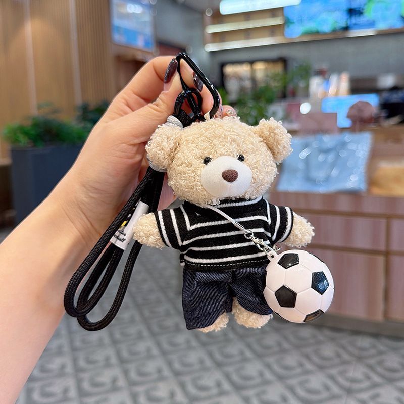 teddy bear keychain, soccer keychain, striped t-shirt keychain, car keychain, bag charm, plush keychain, sports accessory, trendy keychain — image 6