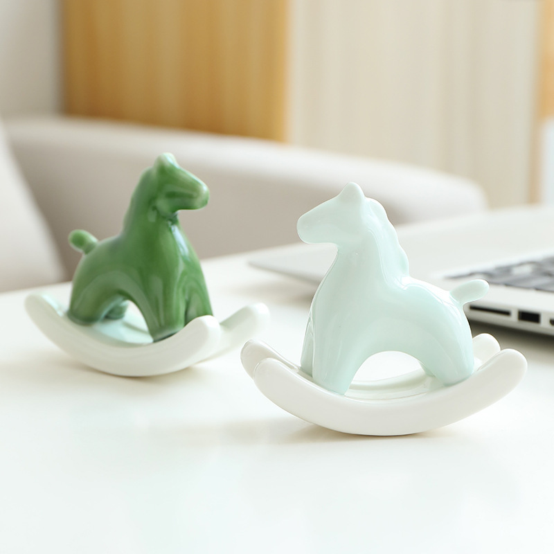Pink Modern Ceramic Rocking Horse Ornament - Cute Porcelain Figurine for Desk & Shelf Decor โ image 4