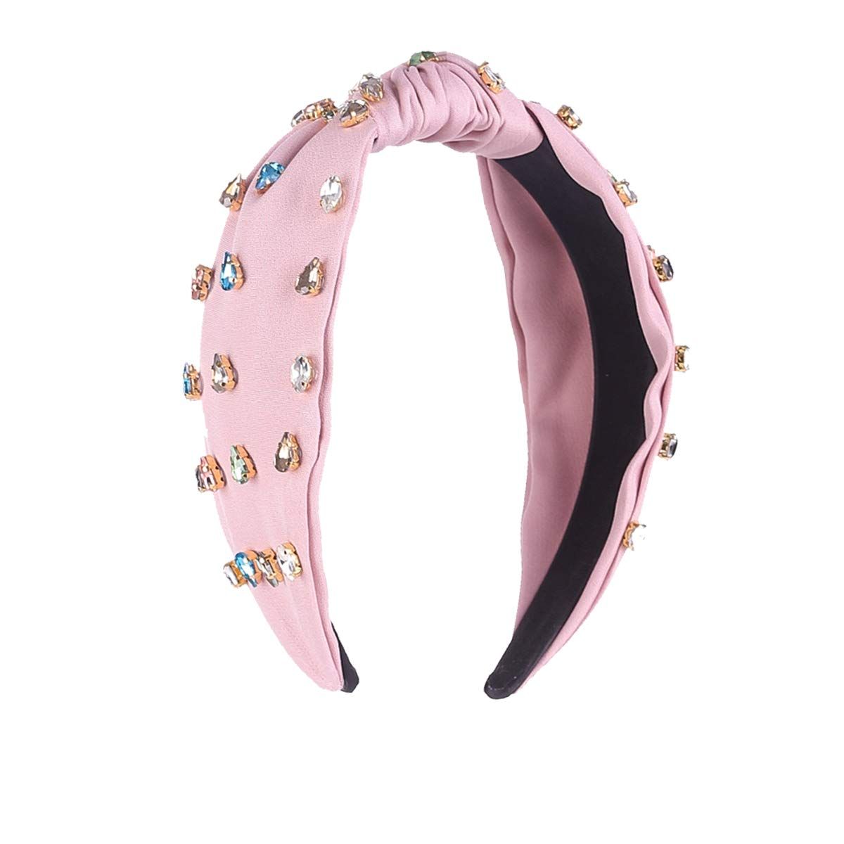 Crystal Knotted Headband for Women Non Slip Rhinestone Headband Pink Head Band Fashion Wide Headbands Hair Accessories for Women โ image 2