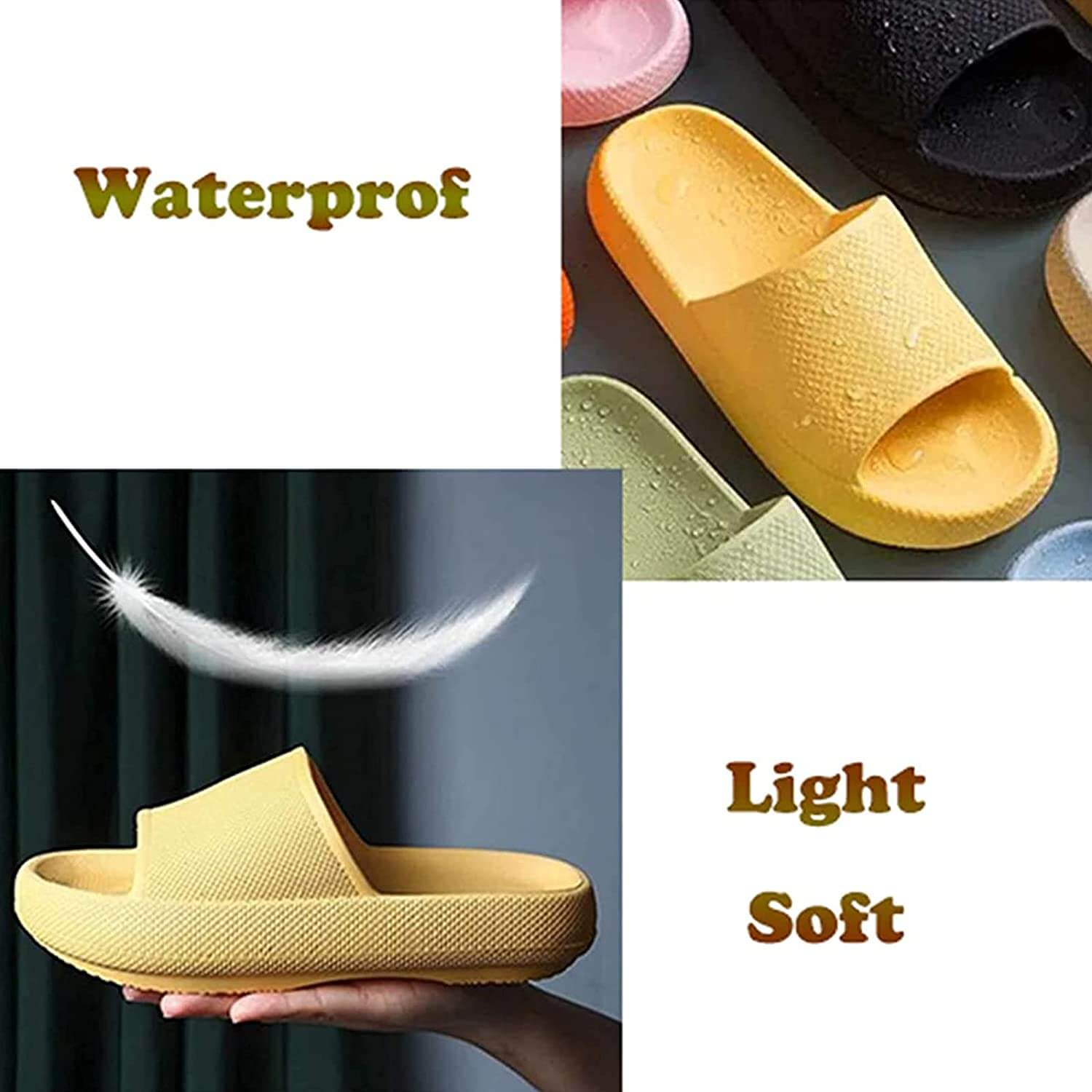 Pillow Slides Sandals Non-Slip Ultra Soft Slippers Cloud Shower EVA Home Shoes, Yellow, 44/45 โ image 5