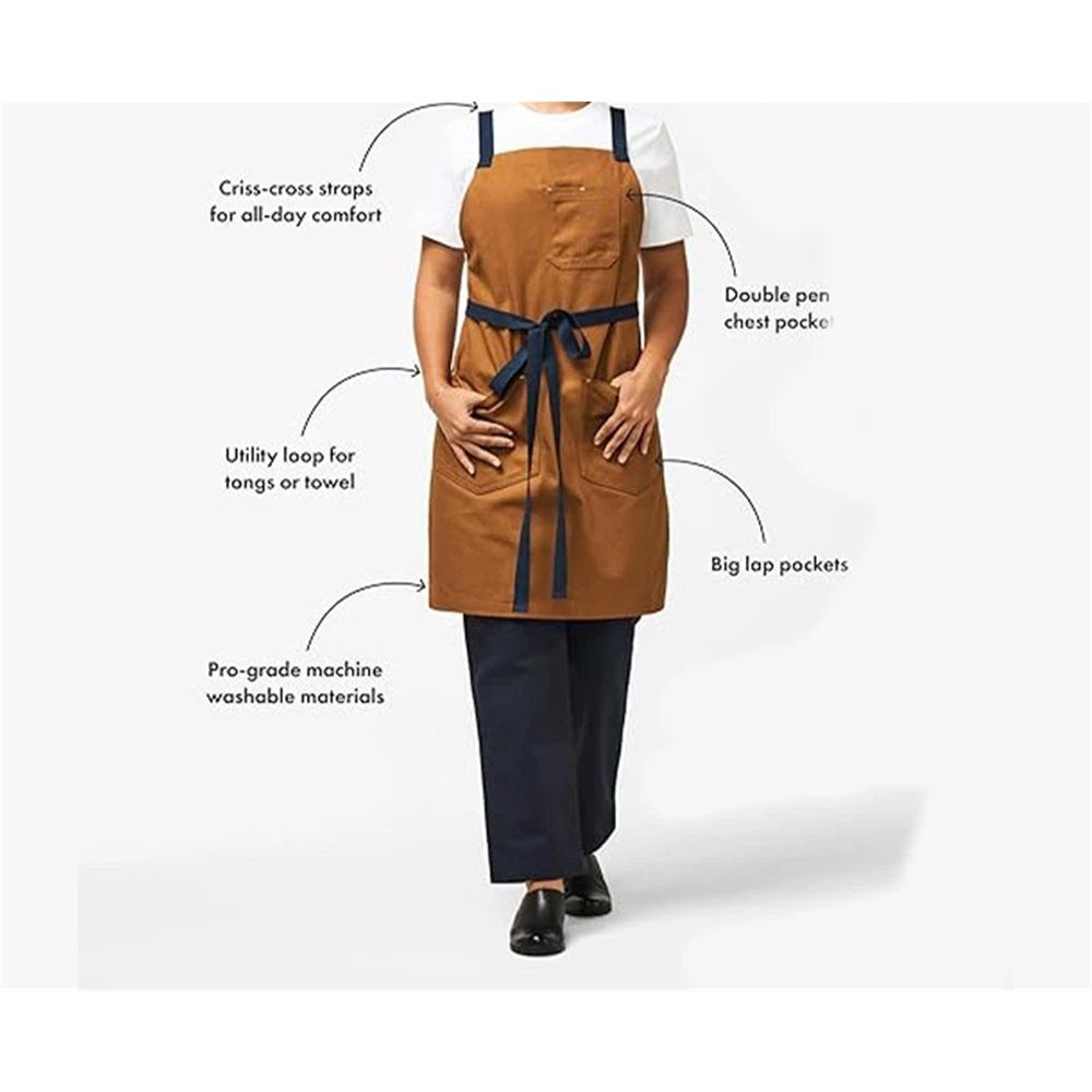 Professional Chef Apron with Pockets - Kitchen Apron for Men - Grilling Apron - Chef Aprons for Men - Apron for Women - Cotton Canvas Fabric（light brown） — image 4